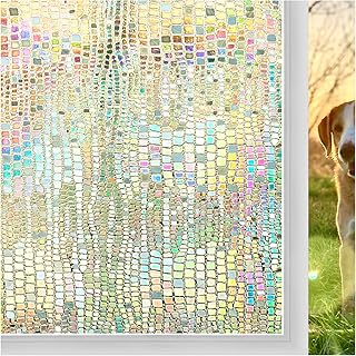 Windimiley Window Privacy Film Stained Glass Rainbow Clings: Window Tinting Film for Home Bathroom Sun Blocking 3D Decorat...