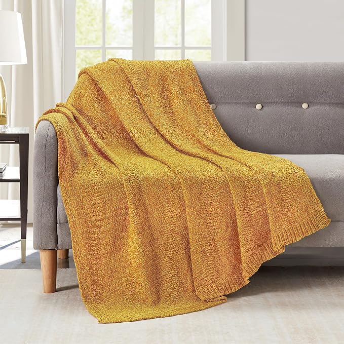 BOURINA Chenille-Überwurfdecke Mit Fransen – 127x152 Cm, Rosa, Ultraweich Für Couch & Sofa