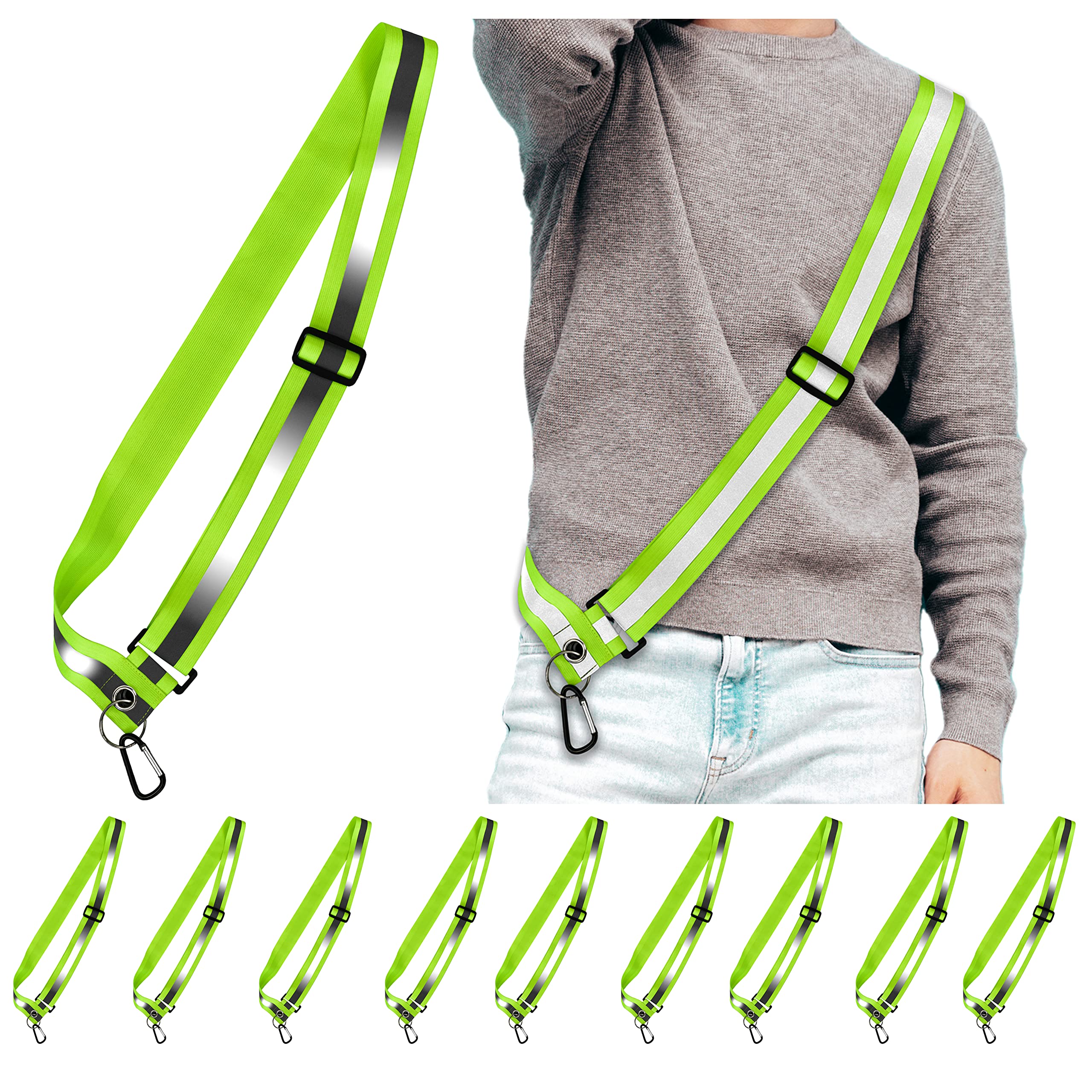 Paquete de 10 bandas reflectantes de seguridad para caminar por la noche, banda de seguridad ajustable para hombres, mujeres y niños, cinturón reflectante para correr, caminar, ciclismo,