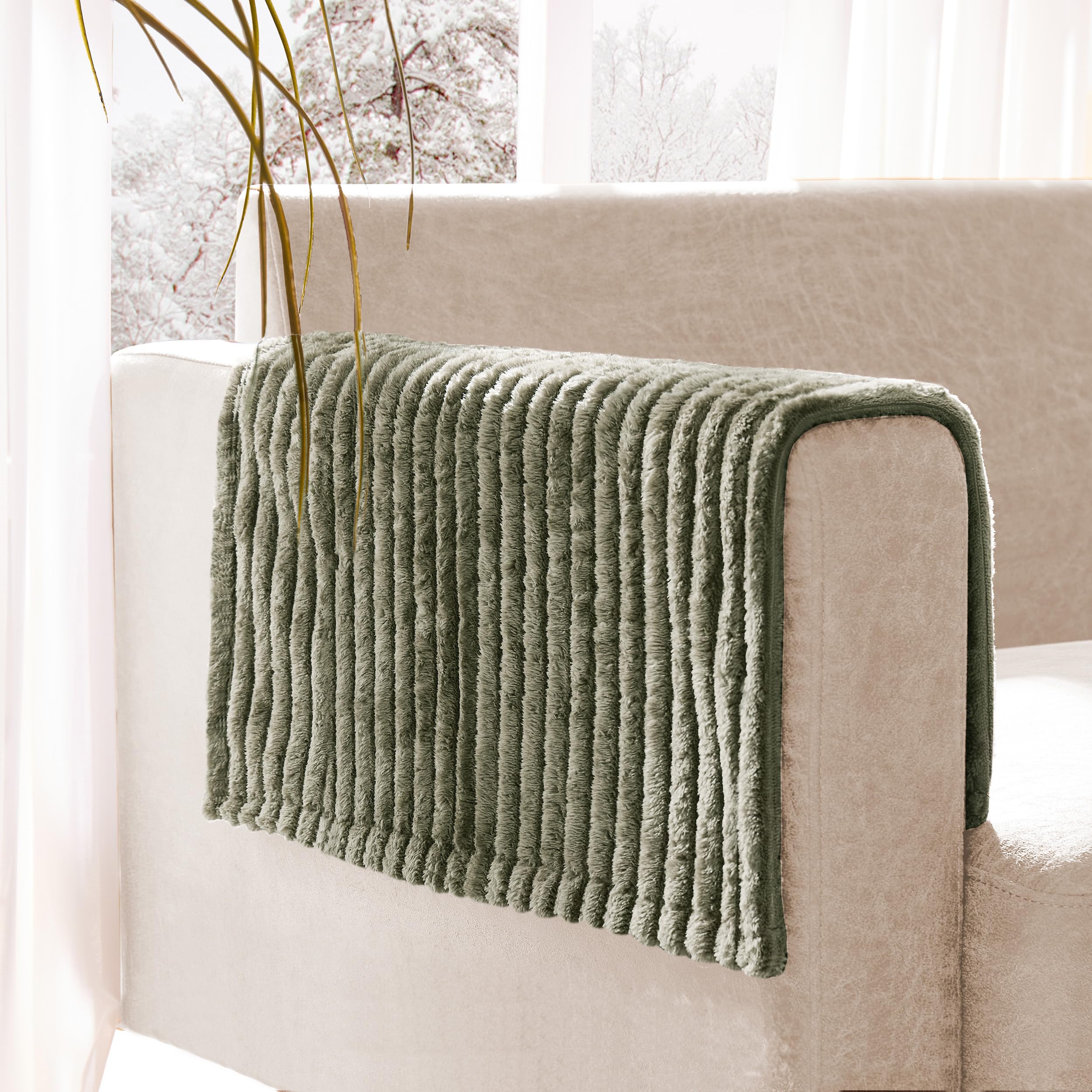 Meider 100% Waterproof Couch Arm Covers Set of 2, Fuzzy Chair Arm Covers Pads Thick Soft Recliner Cushions, Non-Slip Couch Armrest Covers for sofa (Sage green, 22" x 22" 2 Pack)