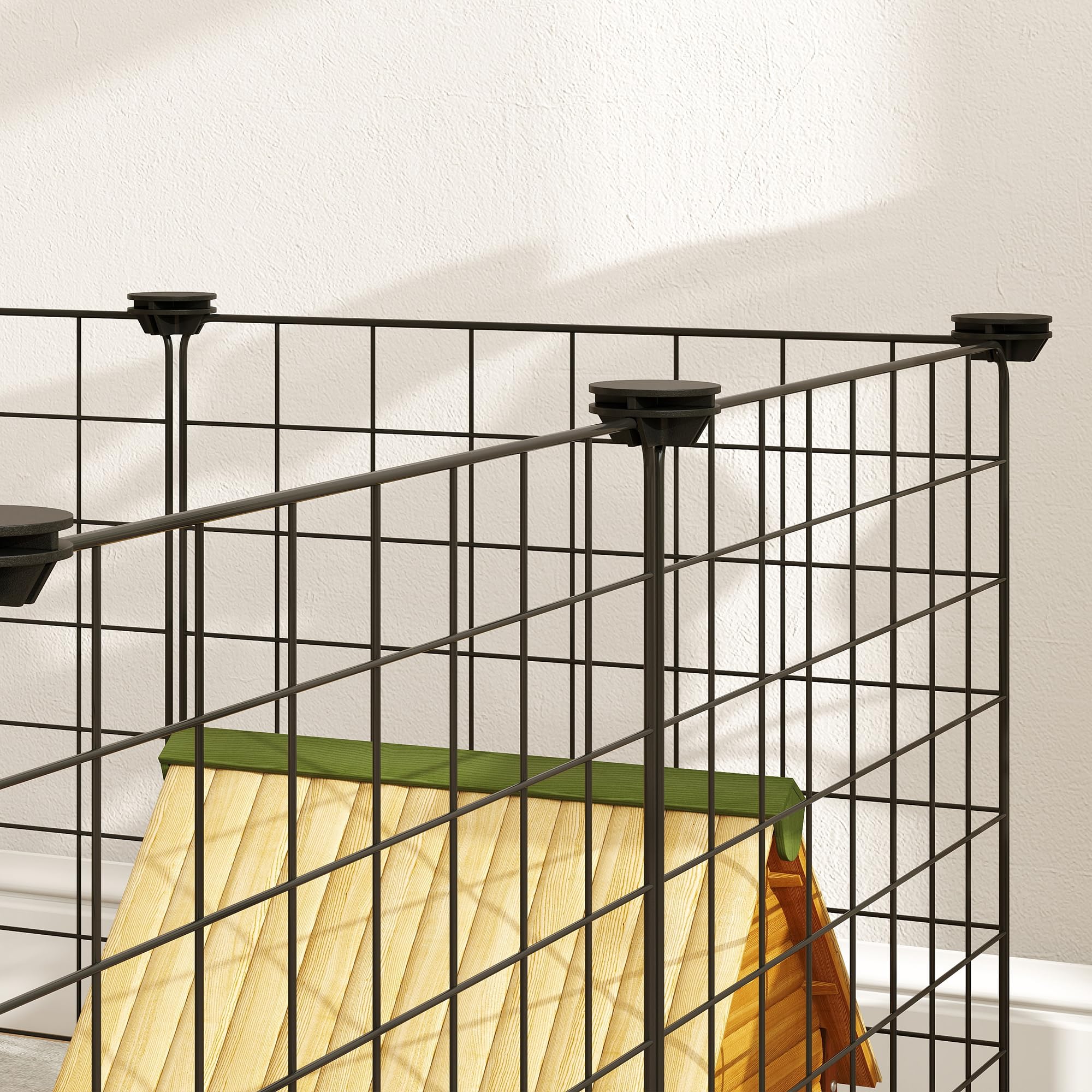 PawHut Recinto per Cuccioli e Piccoli Animali Modulabile in Metallo e PP, 12 Pannelli da 35x35cm Nero