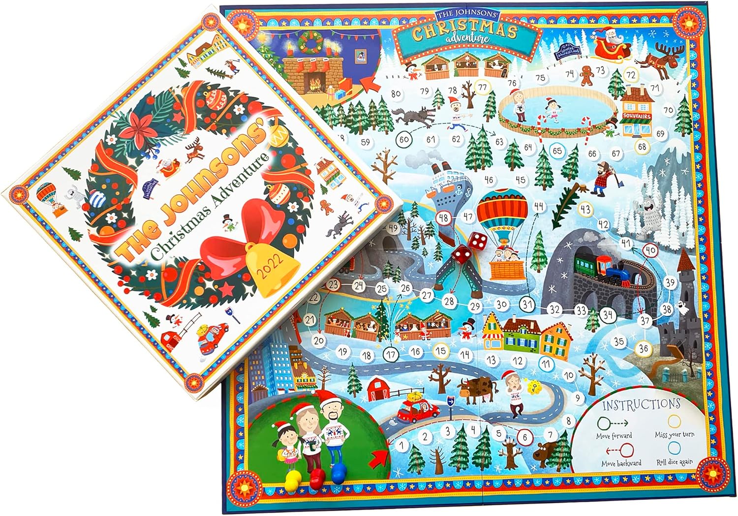 Retro Vintage Style Roll-and-move Board Game Christmas Adventure Personalized Game for Kids and Adults Unique Gift 2024