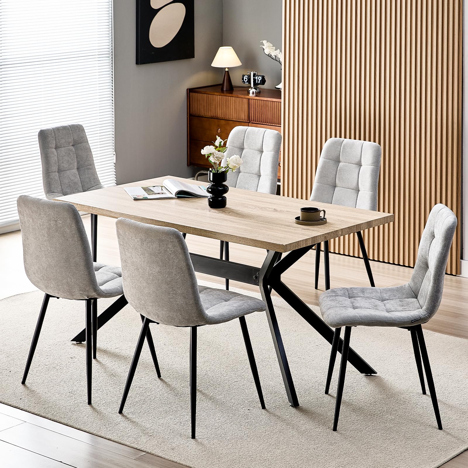Set Di 4 Sedie Da Pranzo,Sedia Da Cucina Con Piedi In Metallo Nero,Sedie Imbottite Con Tessuto Di Lino,Sedia Da Camera Da Letto Salotto Soggiorno,Gray