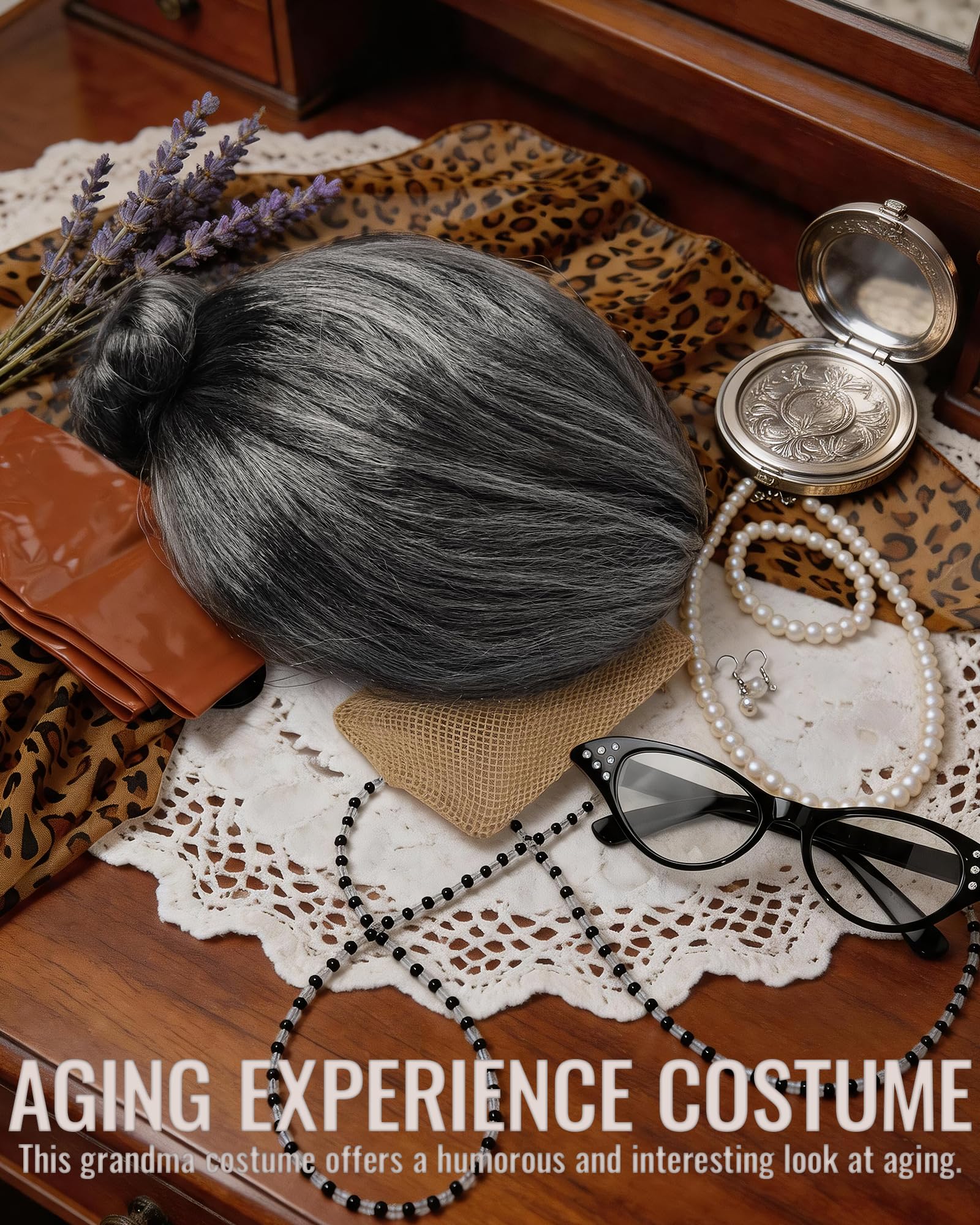 Peluca De Abuela Gris Con 5 Accesorios - Disfraz De Anciana Para Halloween, Carnaval Y Fiestas De Disfraces, Talla Única Adulto