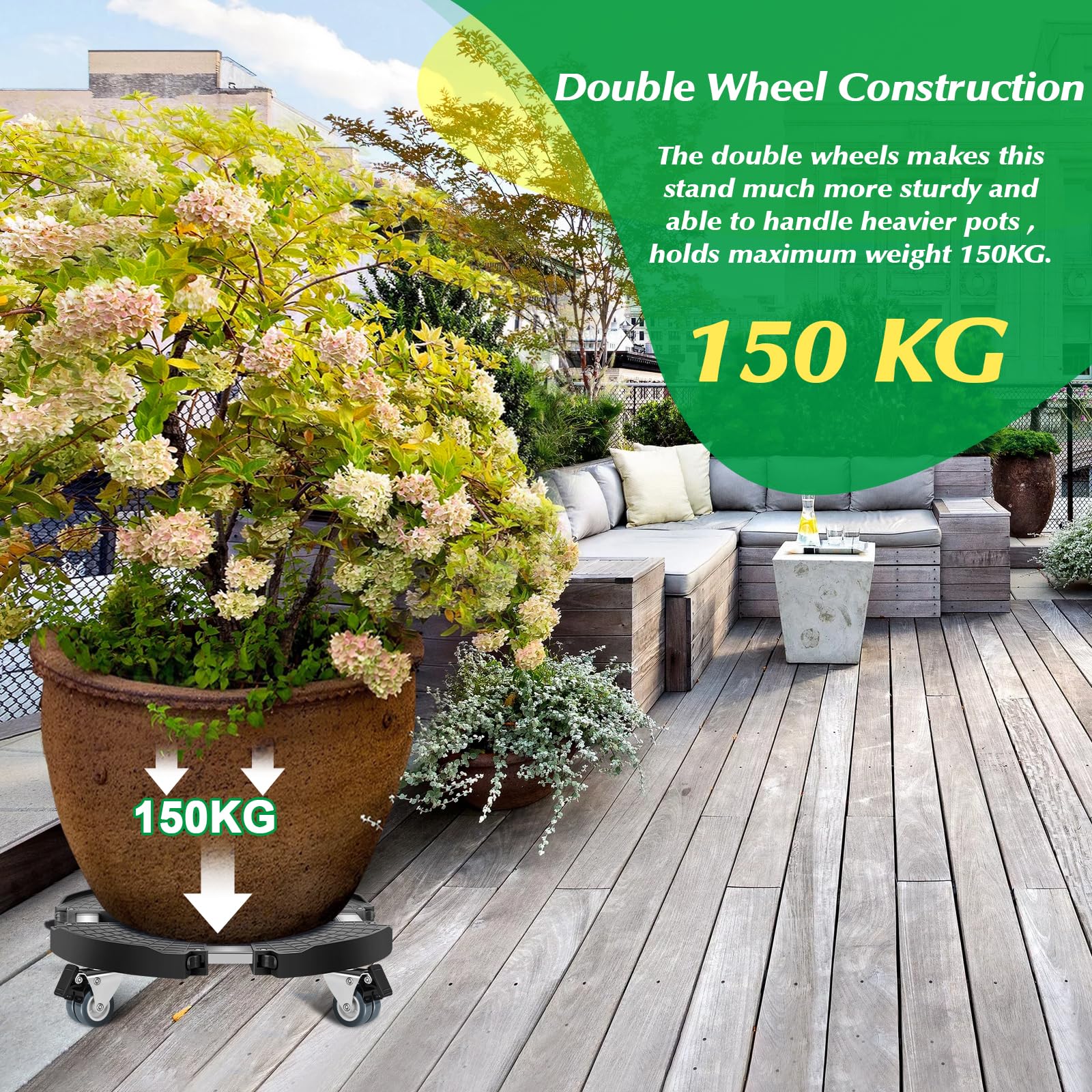 Linkax Plataforma con Ruedas, Ajustable Ø 35-48cm, Capacidad de Carga 150 kg, Soporte para Macetas con Ruedas para Macetas Exterior Grandes Soporte Plantas Interior Bombona Butano Base Sombrilla