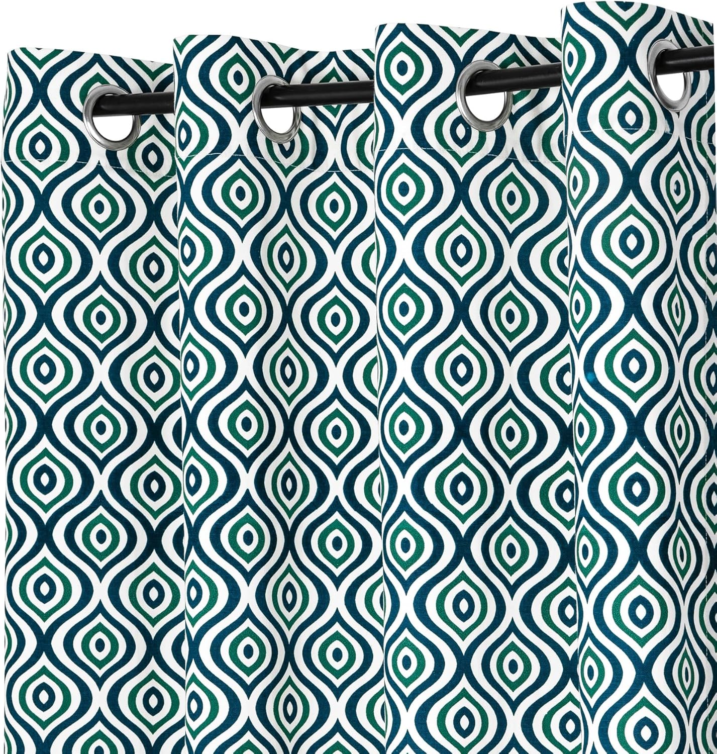 Natural 100% Cotton Curtains for Living Room 84 Inches Long Curtains for Bedroom Geometric Damask Boho Farmhouse Semi Blackout Kitchen Window 2 Panels Set Off White Green Teal 52” W x 84" L