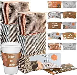 Dingion 500 Pack Coffee Cup Sleeves Corrugated Cardboard Motivational Disposable Sleeve for Inspiring Cold or Hot Beverage Chocolate Coffee Tea, Fits 12oz 16oz Paper Cups