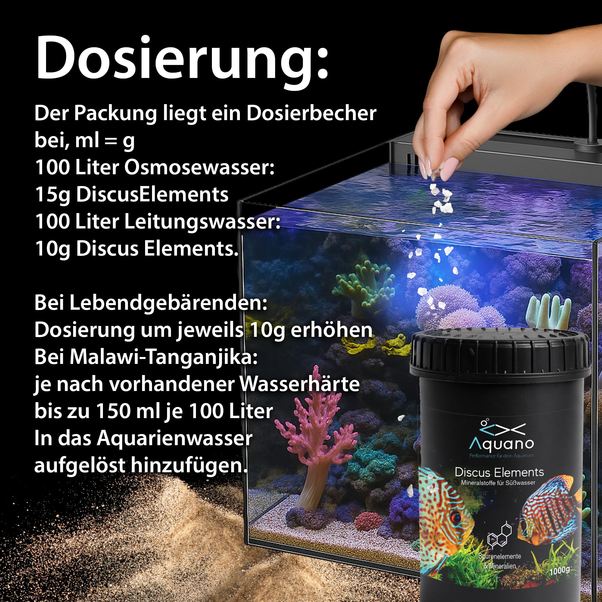 Discus Elements 1000g – Mineralien & Spurenelemente zur Aufhärtung von Osmose- & Leitungswasser | Fördert Farben, Wachstum & Immunsystem von Zierfischen | Pulverform | Made in Germany