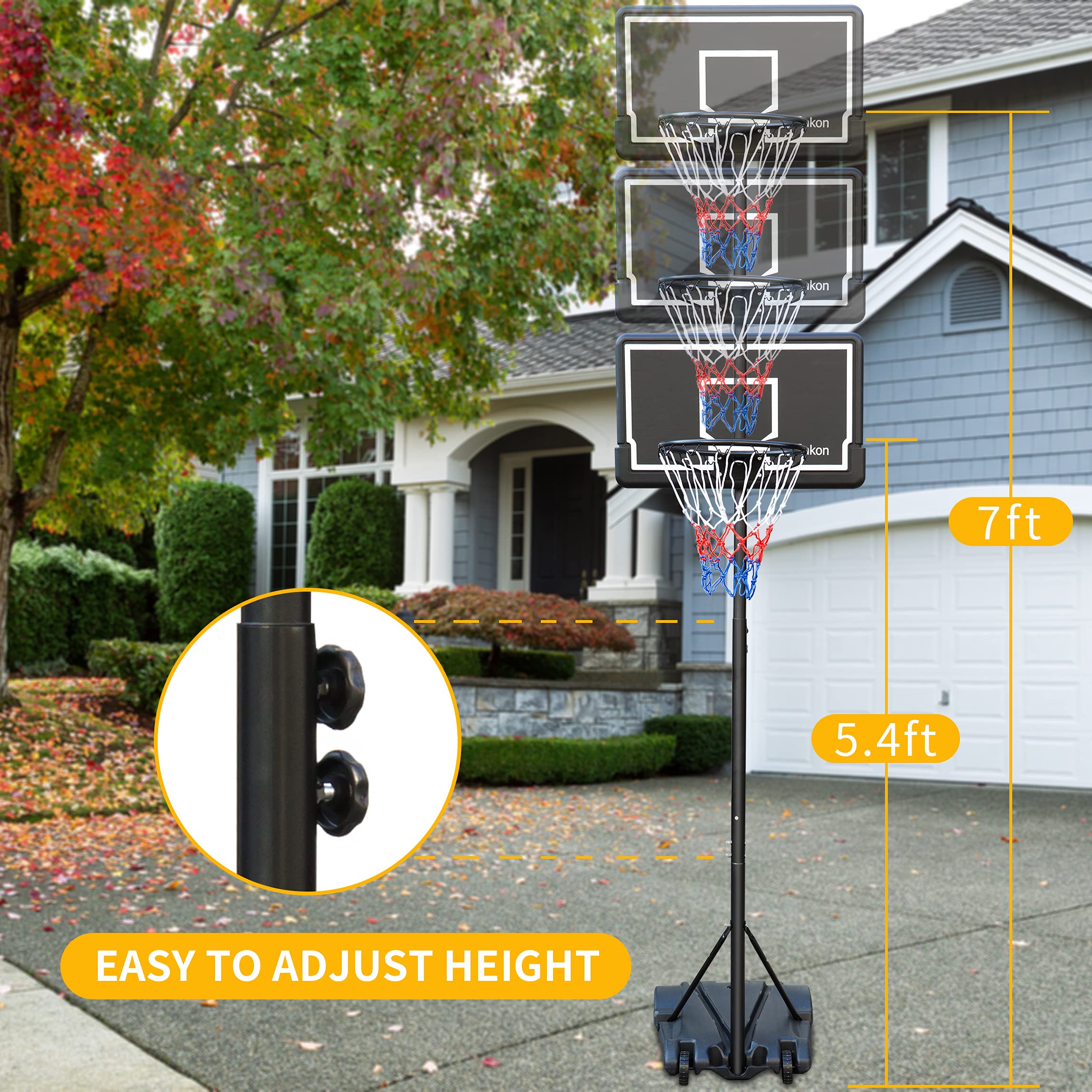 Rakon Portable Basketball Hoop & Goal Basketball System Stand Height