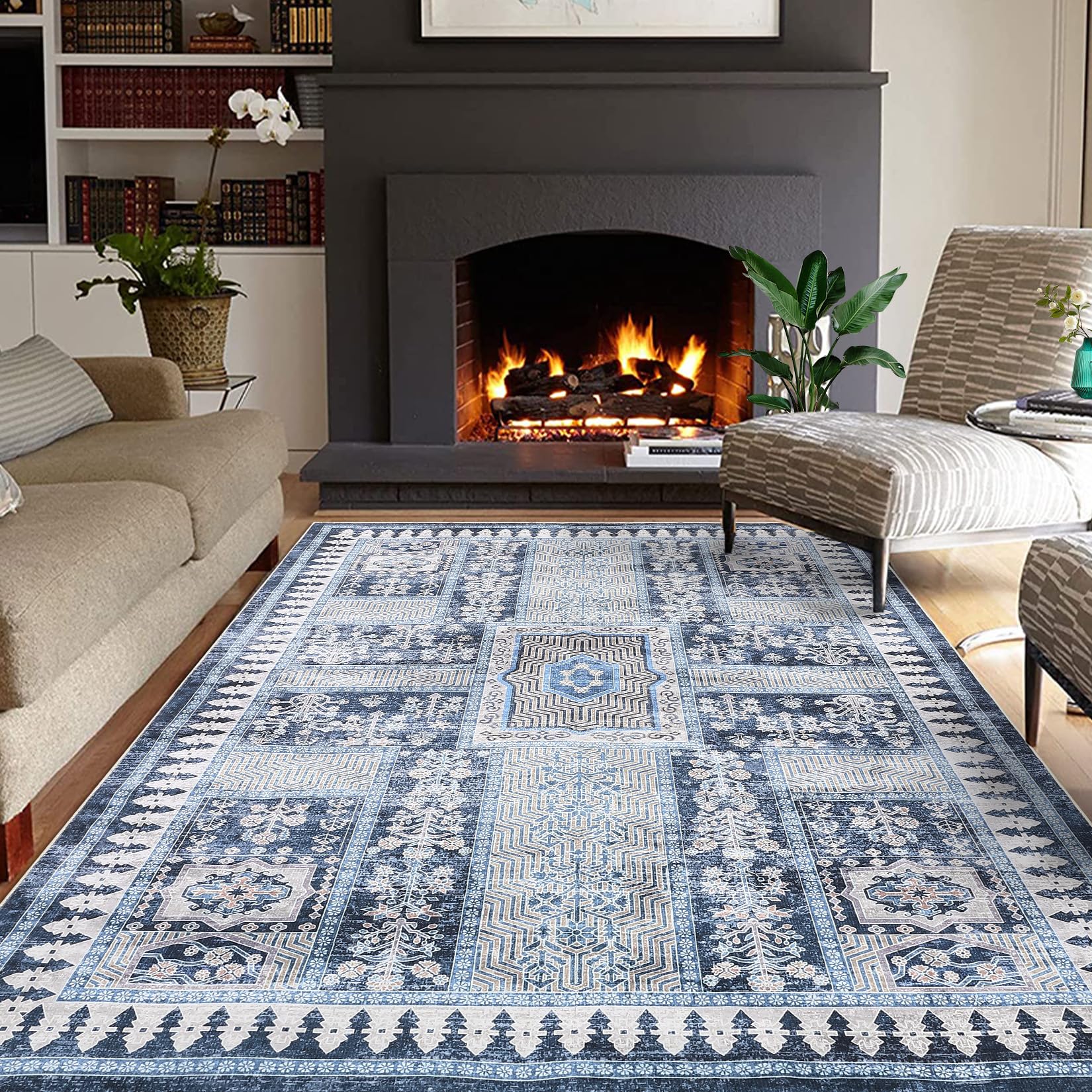 COZYLOOM 2x8 Runner Rug, Machine Washable Area Rugs Modern Checkered Rug Non Slip Stain Resistant Floor Cover Carpet Geometric No Shedding Ultra Soft Mats for Entryway, Bathroom, Bedroom, Brown
