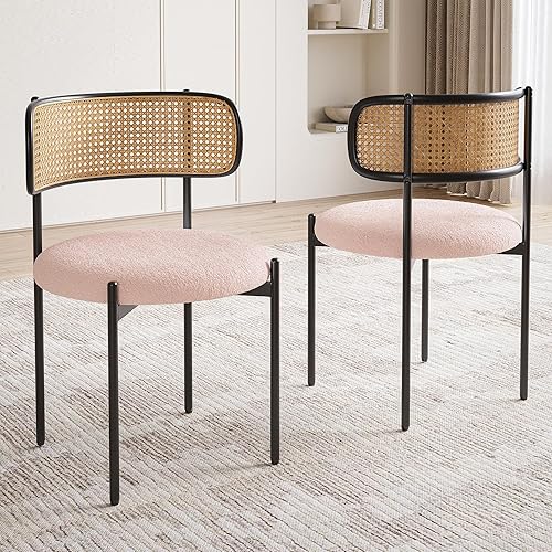 Miniatura 7 de Juego de 4 sillas de comedor tapizadas modernas, sillas de comedor con respaldo de ratán, juegos de mesa y sillas de asiento para cocina, sillas