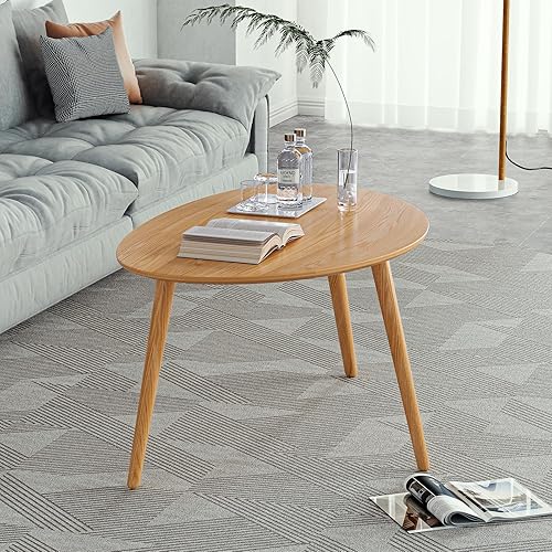 Miniatura 19 de Mesa auxiliar ovalada pequeña, mesas de centro 100% madera maciza, mesa moderna de mediados de siglo para sala de estar, mesas auxiliares para el