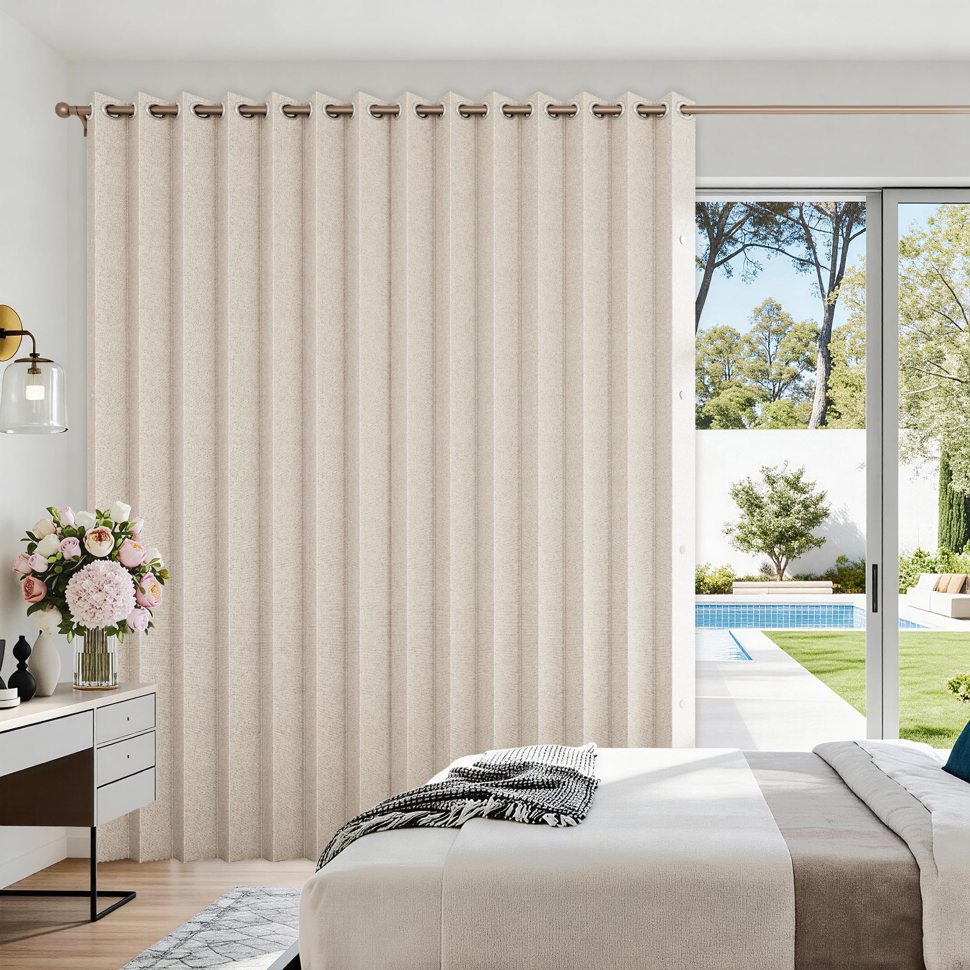 Photo 1 of HMYI Accordion Door Curtains for Doorways, Curtain Door for Privacy Use, Fabric Curtain Panel, 1 Panel, W120 x L96, Sand