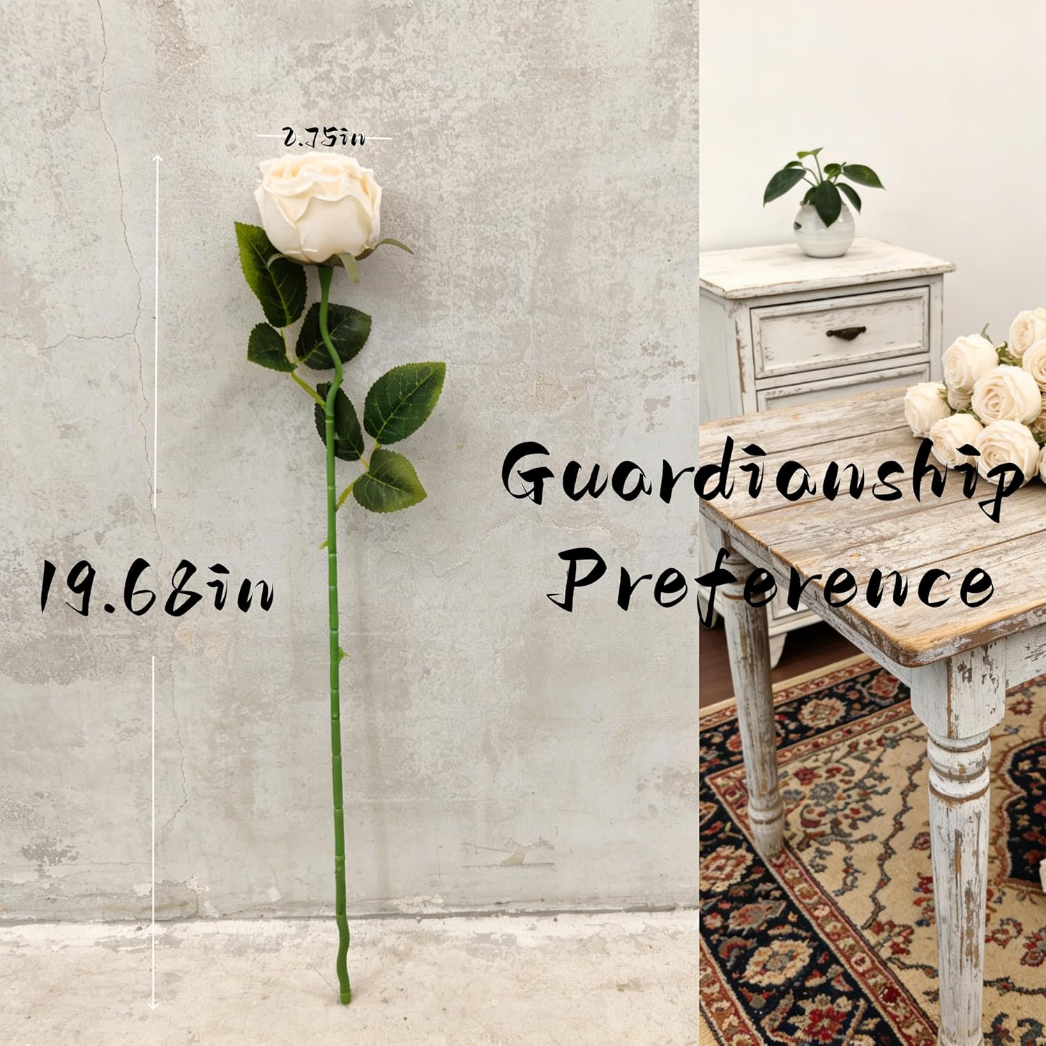 18pcs Artificial Roses, Realistic Fake Roses with Stems, Low Maintenance Real Touch Floral Decor for Home Wedding Table Centerpieces(18, White)