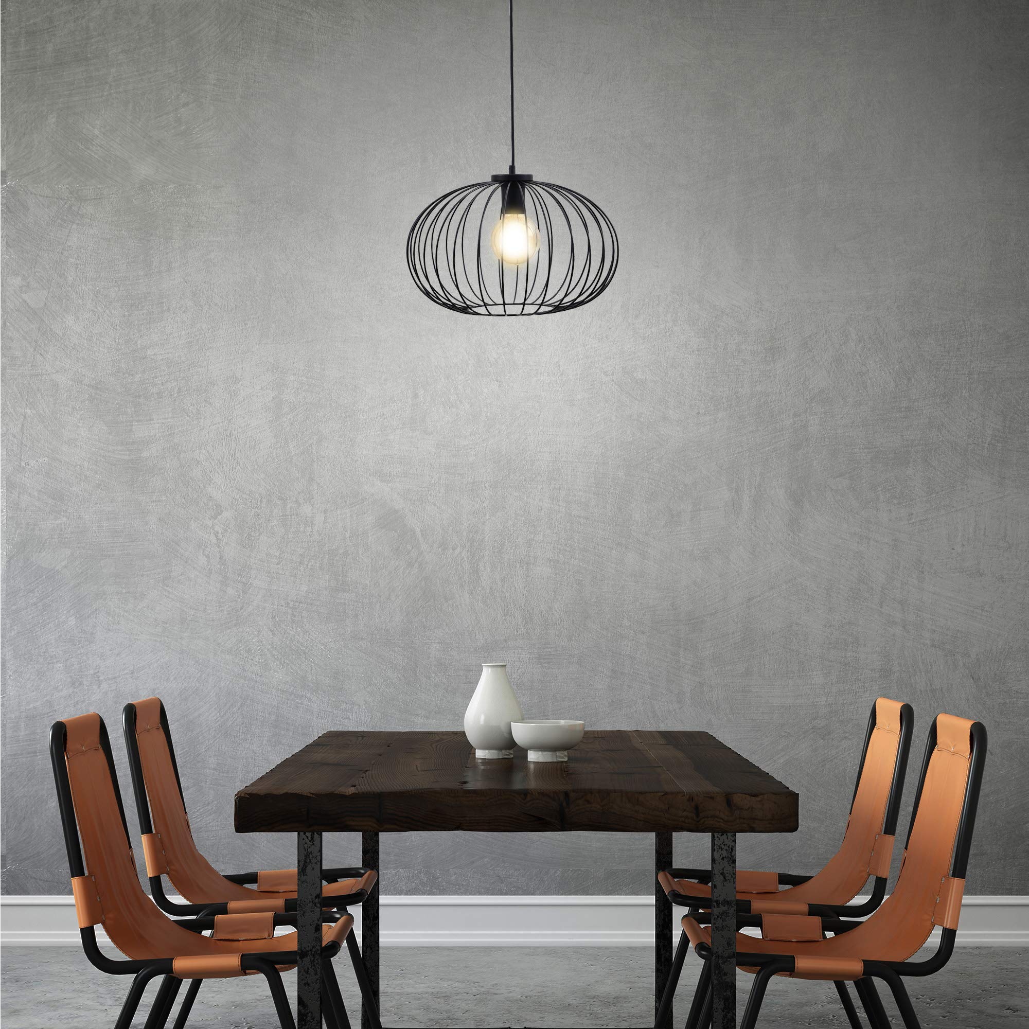 Briloner Leuchten Luz de péndulo, lámpara de péndulo de 1 foco, lámpara colgante retro/vintage, black steel, 1x E27, máx. 60 vatios, negra, 400 x 400 x 1200 mm (largo x ancho x alto)