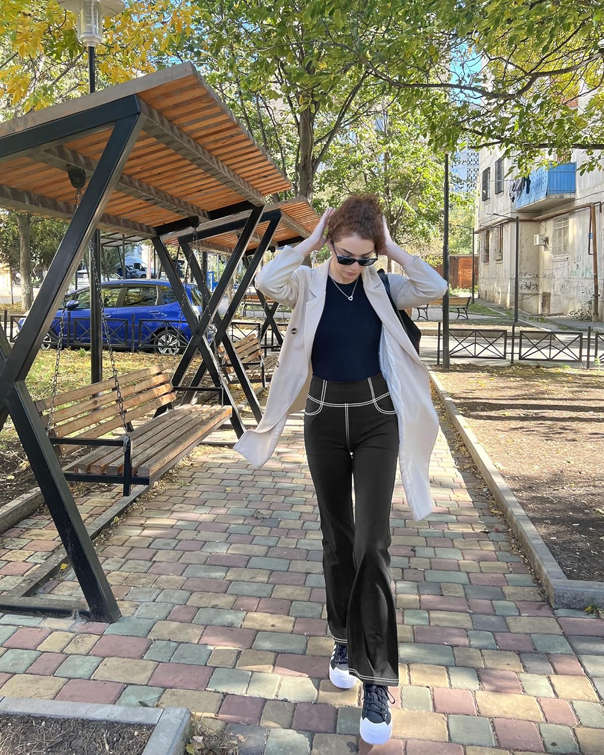 G4Free Flare Yoga Pants for Women High Waisted Bootcut Dress Pants with Pockets Casual Work (Black,S,33") - Image 2