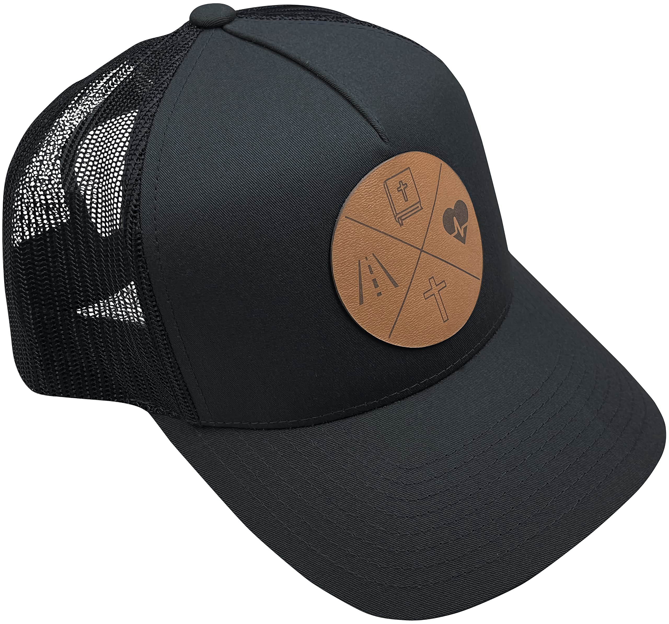 Aprojes Christian Hats for Men — Way, Truth, Life — Trucker Mesh Snapback Cap with Leather Patch