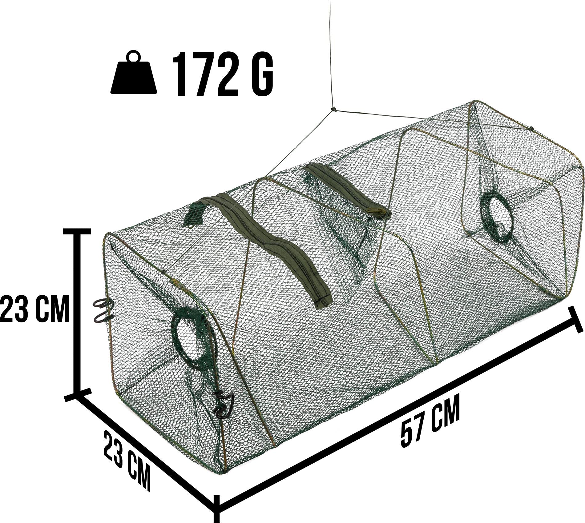 Köderfischreuse Aalreuse Krebsreuse Fischreuse 55 x 23 x 23 cm Faltbar mit Futterbeutel Fischernetz mit 2 Öffnungen