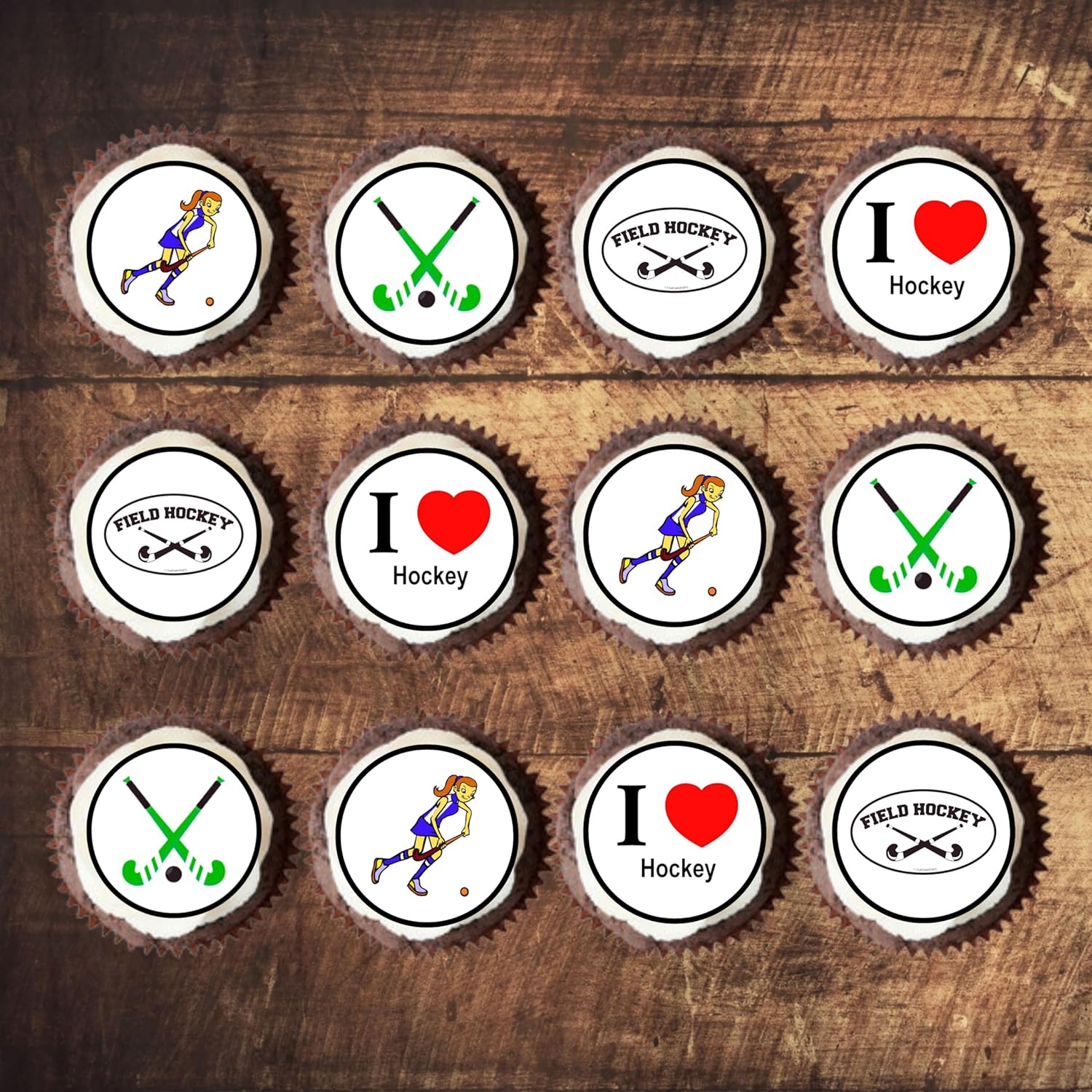 PRECUT Hockey Cupcake Toppers, Field Hockey Theme Edible
