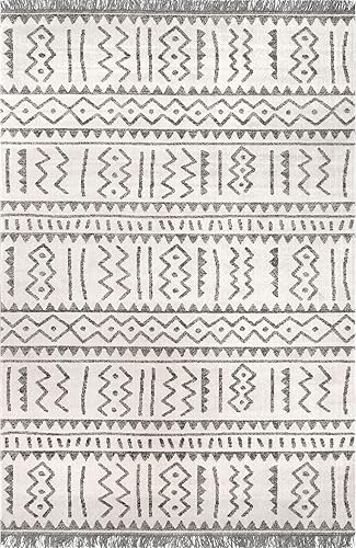 Miniatura 3 de nuLOOM Gretchen - Alfombra tribal para interiores y exteriores, 5 x 8 pies, color gris claro