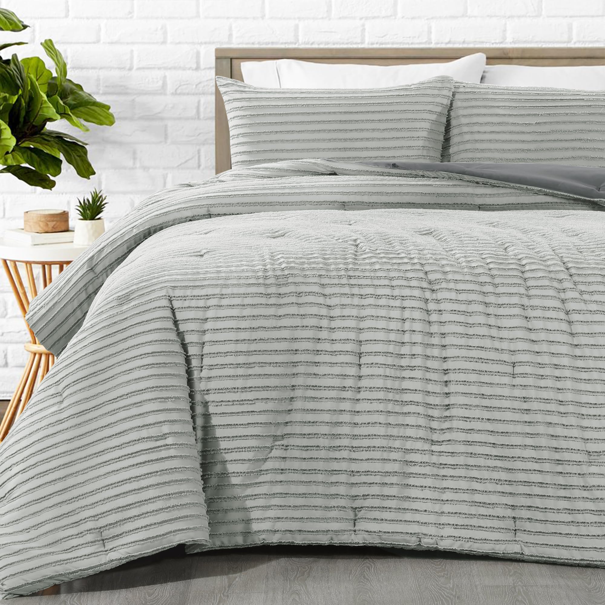 HOMBYS Oversized King Boho Comforter Set 120x120, Grey Black Tufted Jacquard Geometry Bedding Comforter for King Bed, Shabby Chic Bed Sets with 2 Matching Pillow Cases