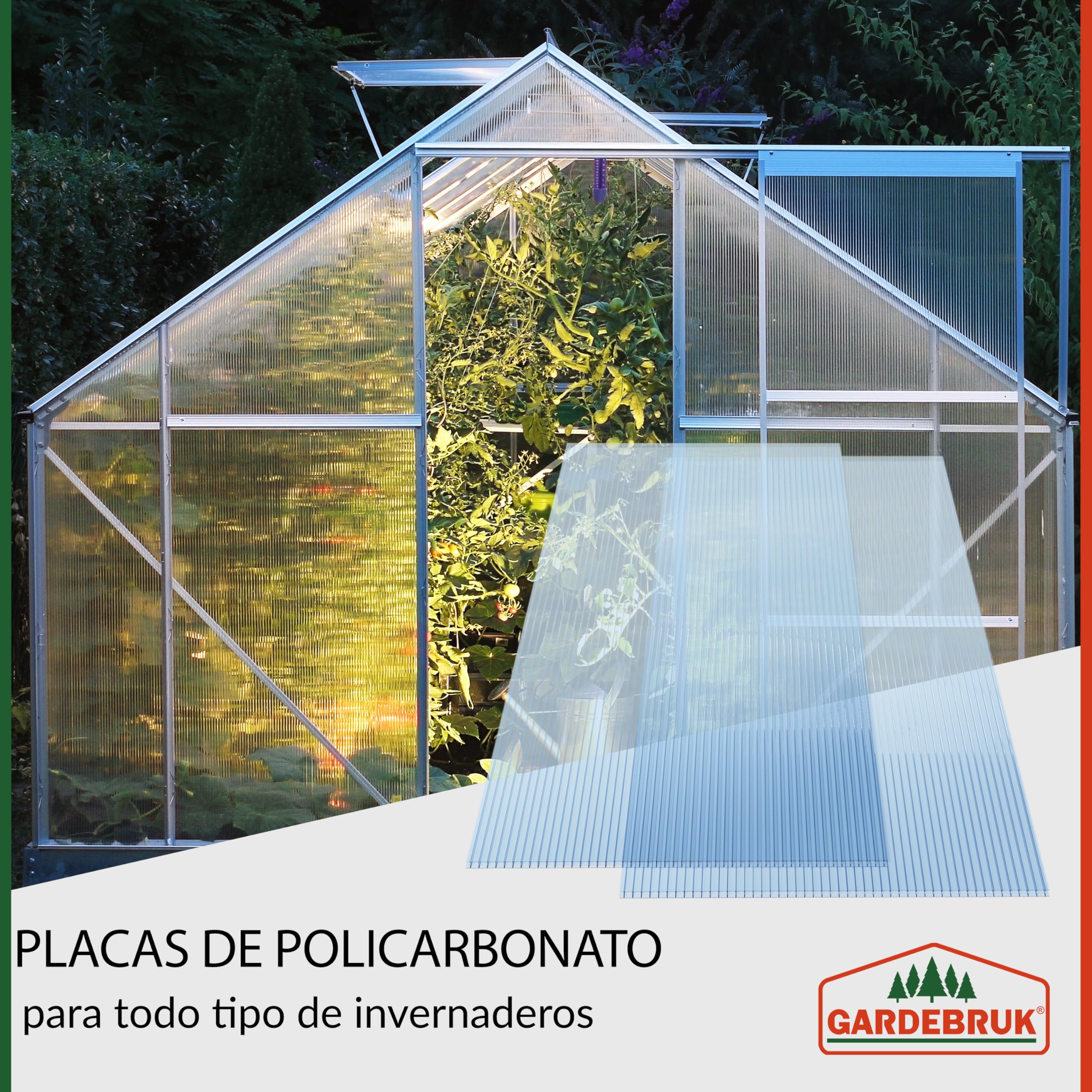 GARDEBRUK® Placas de Policarbonato Alveolar 6mm 121x60,5cm Panel Sandwich Tejado Exterior 7,3m² Transparentes Cubierta Invernadero