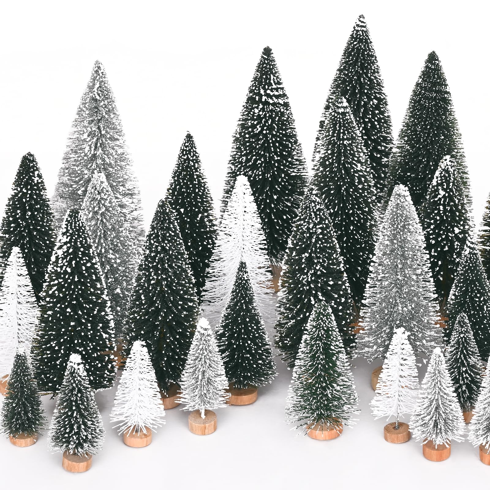 Waipfaru Christmas Table Decor, Bottle Brush Christmas Trees, 21 Pcs White Mini Christmas Trees, Farmhouse Pine Trees for Xmas Tabletop Crafts Indoor