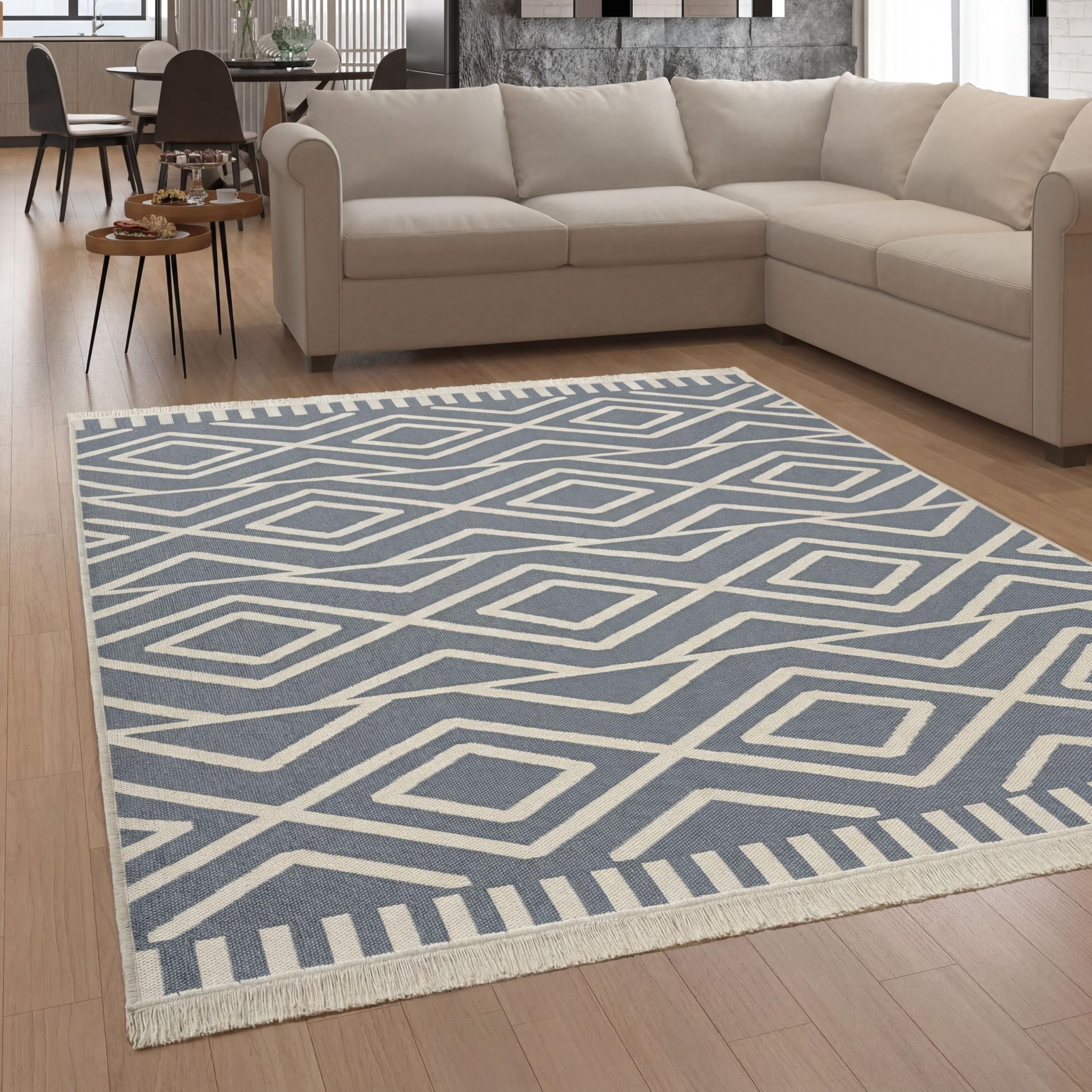 Paco Home Teppich Wohnzimmer Schlafzimmer Boho Design Waschbar Bis 30 Grad Skandinavisch Mit Fransen Wendbar Moderne Deko, Farbe:Grau 2, Größe:140x200 cm