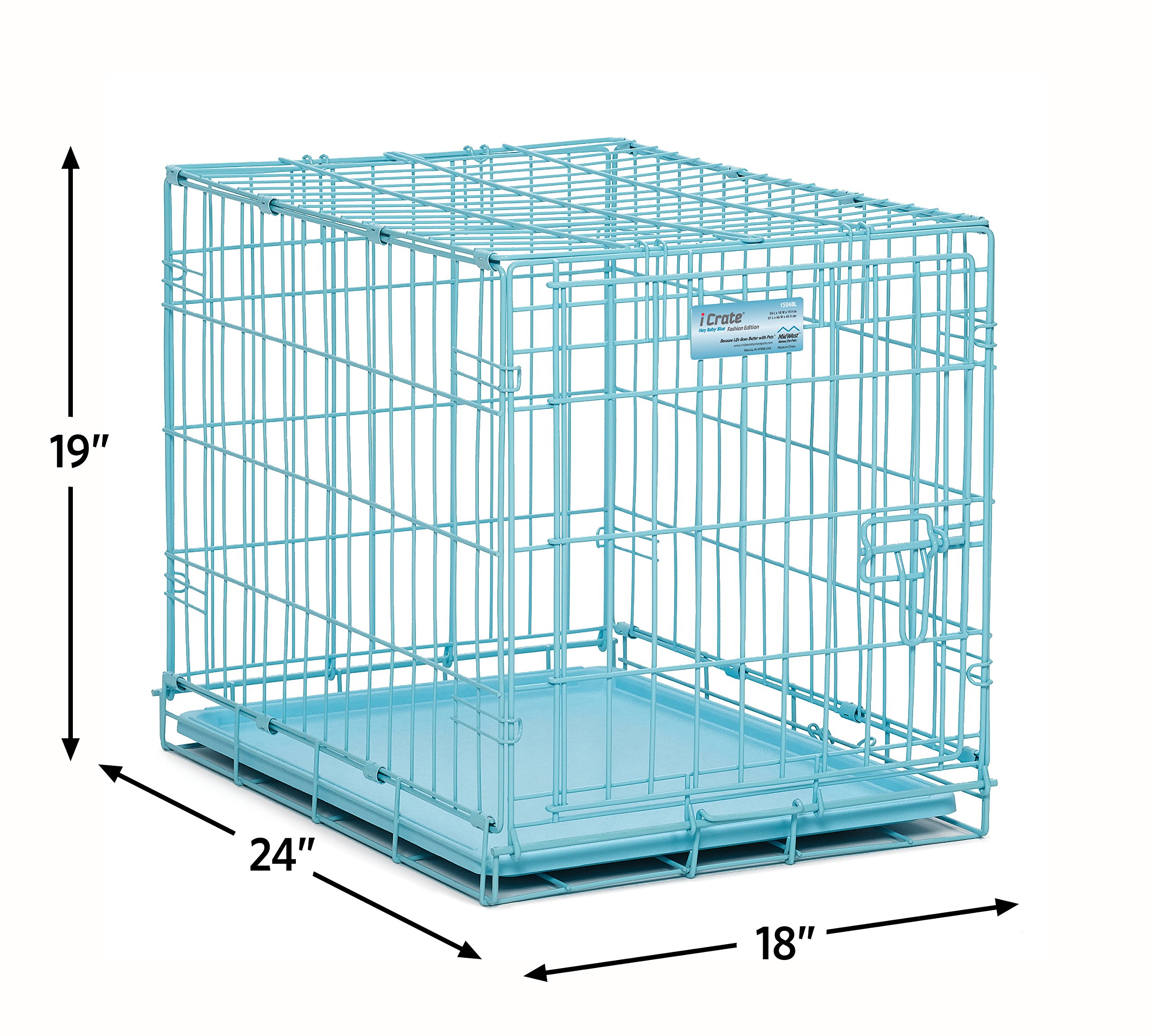 MidWest Homes for Pets, Gabbia per cani iCrate, porta singola, lunga 58,4 cm, con lettino, 2 ciotole, copertura per gabbia e pannello divisorio, caratteristiche brevettate, colore blu, mod. 1522DD-KIT