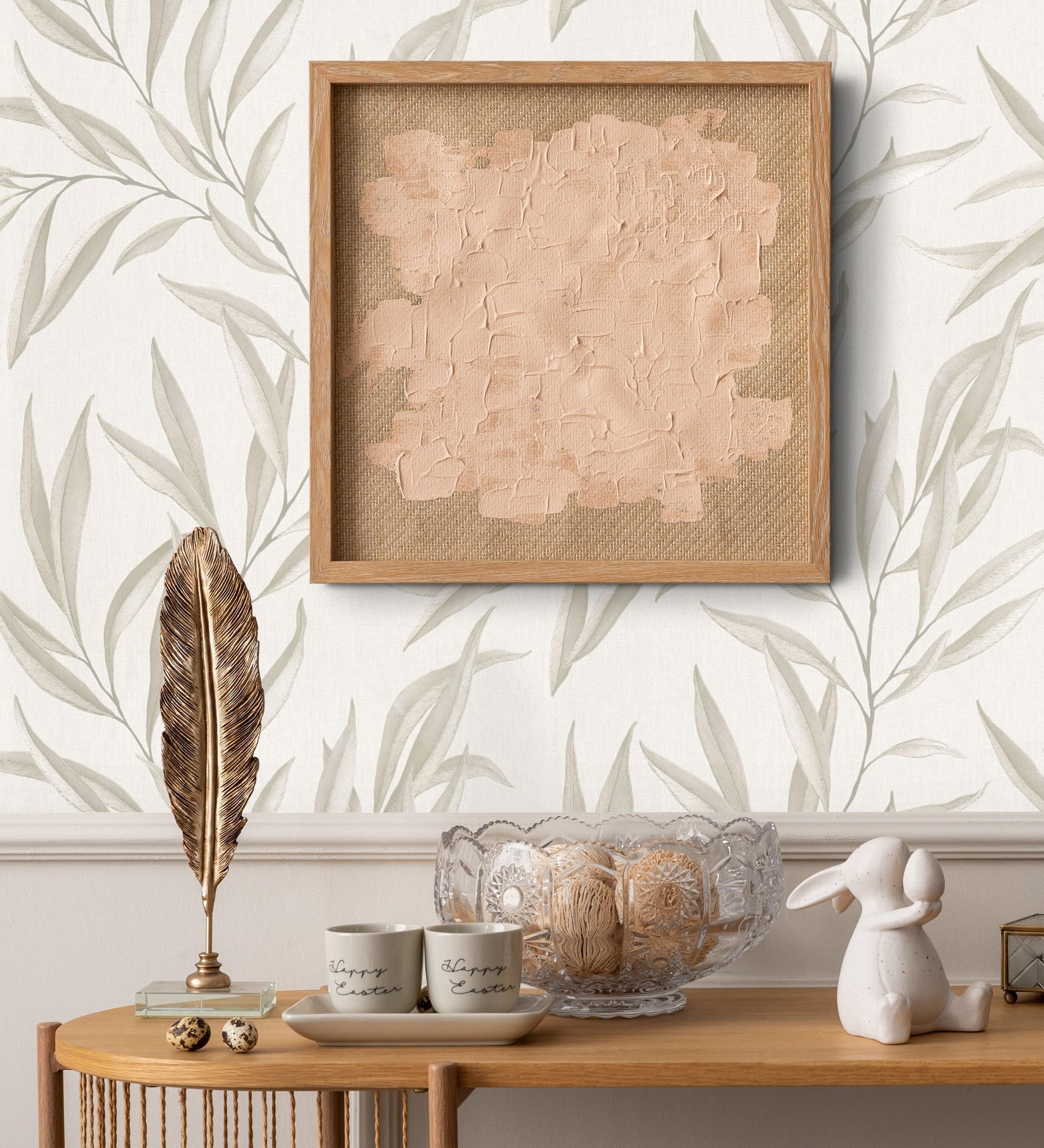Papier peint haut de gamme feuilles en relief gris clair GAULAN revêtement luxe de salon 10m