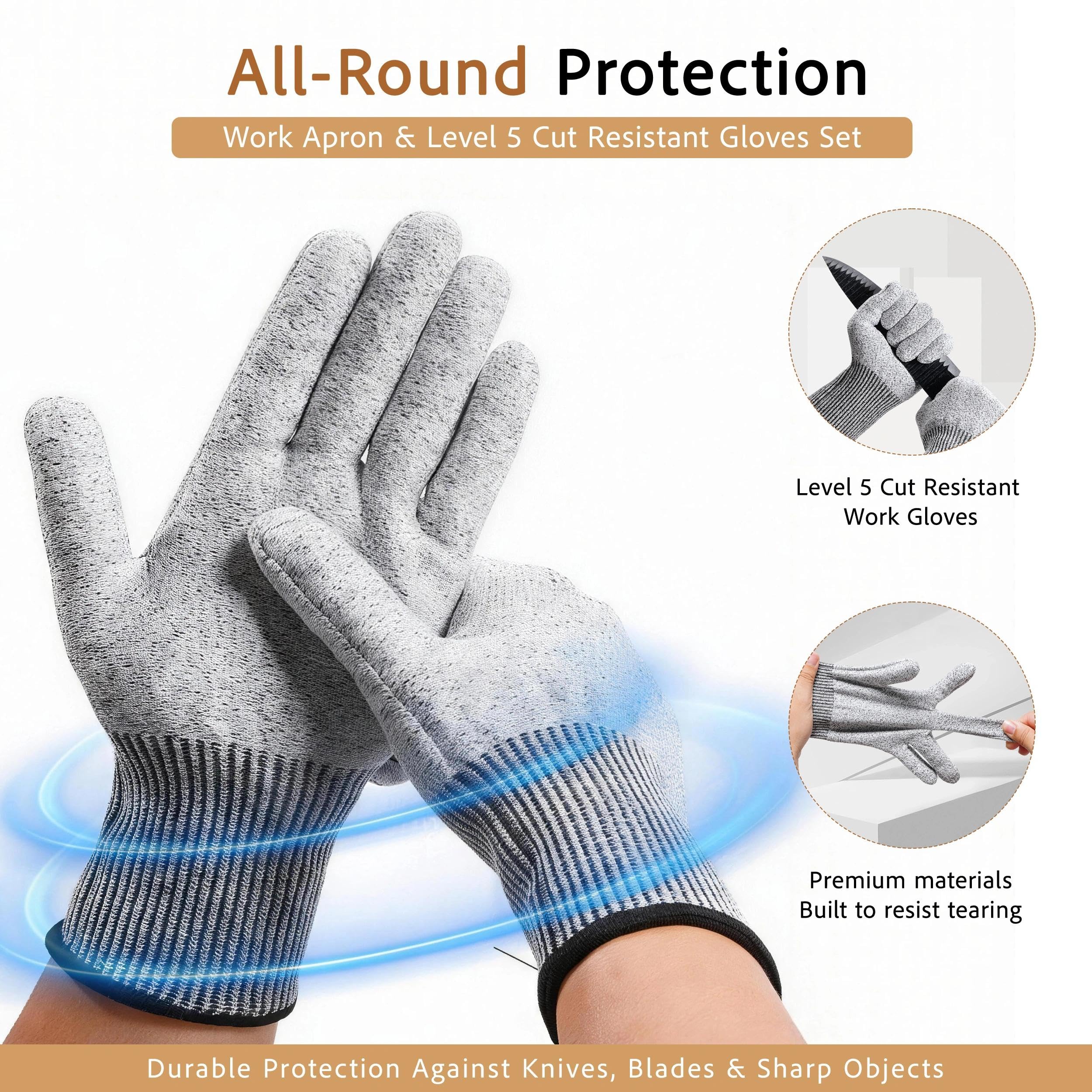 Tablier de Travail Homme en Toile Cirée 20oz – Robuste & Imperméable – Tablier Menuisier & Atelier avec 9 Poches, Aimant & Gants Anti-Coupure (Réglable S-XXXL