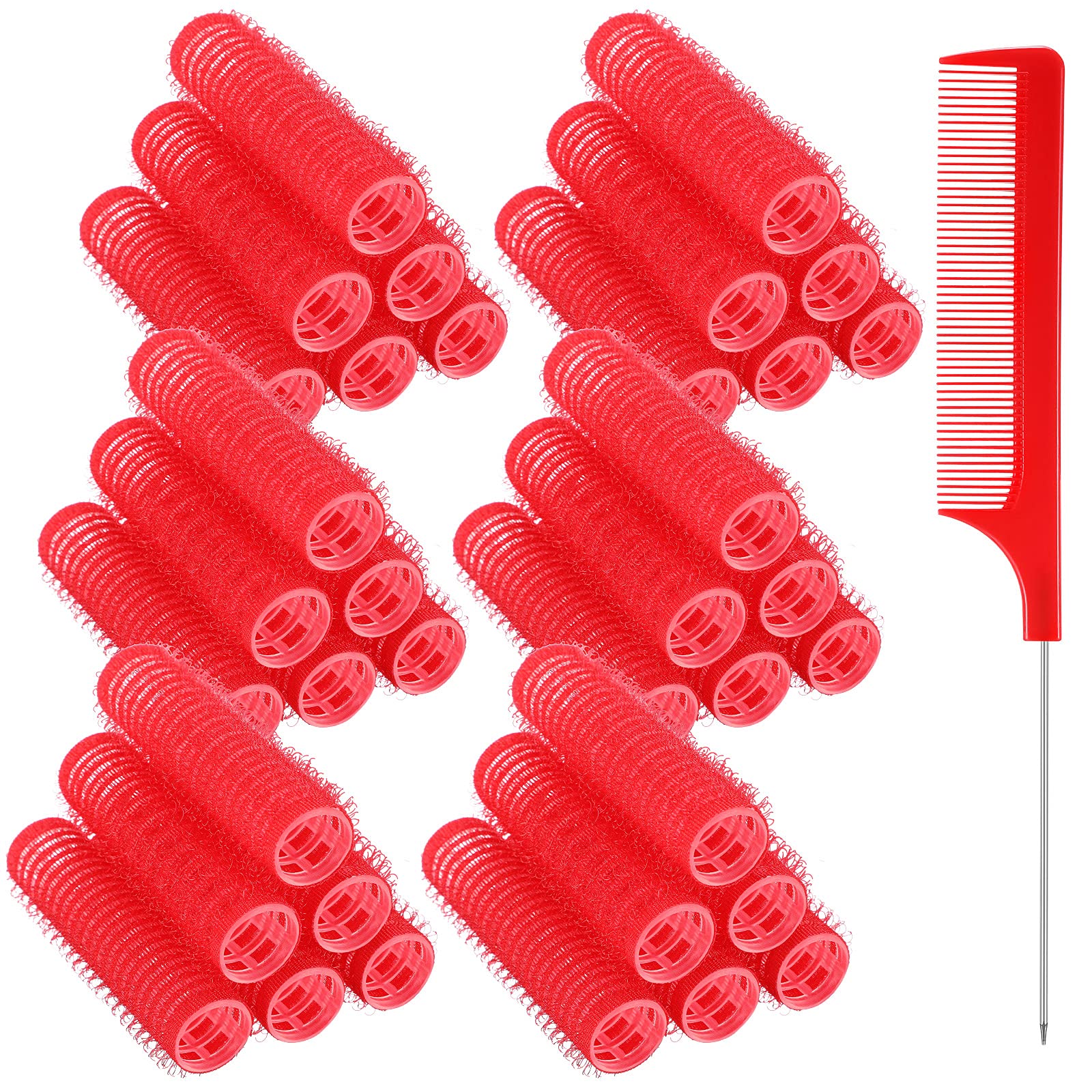 36 Pieces Nylon Hair Rollers Set - Small Self Grip Curlers with DIY Rat Tail Comb for No-Heat Styling, Women's Haircare Tools