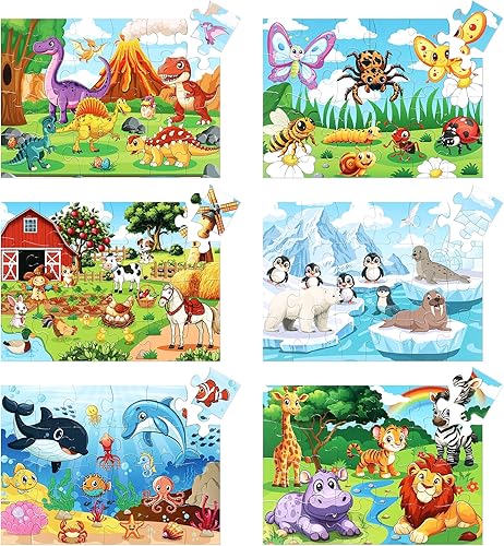 LELEMON Rompecabezas para niños de 3 a 5 años, 24 piezas grandes de animales para niños pequeños, rompecabezas educativos de aprendizaje para niños