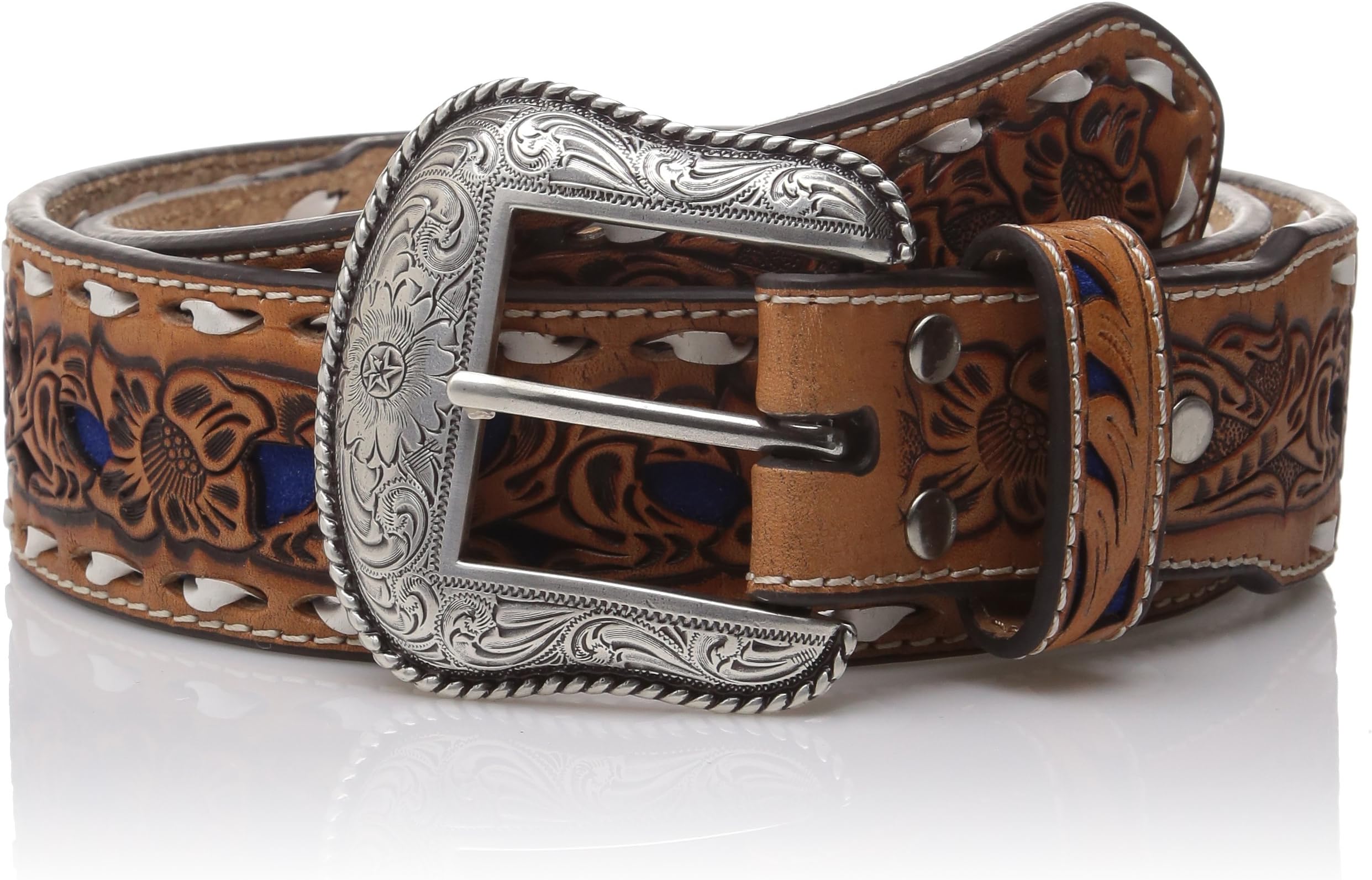 Nocona Belt Co. Men's Natural Blue Wide Buckstitch