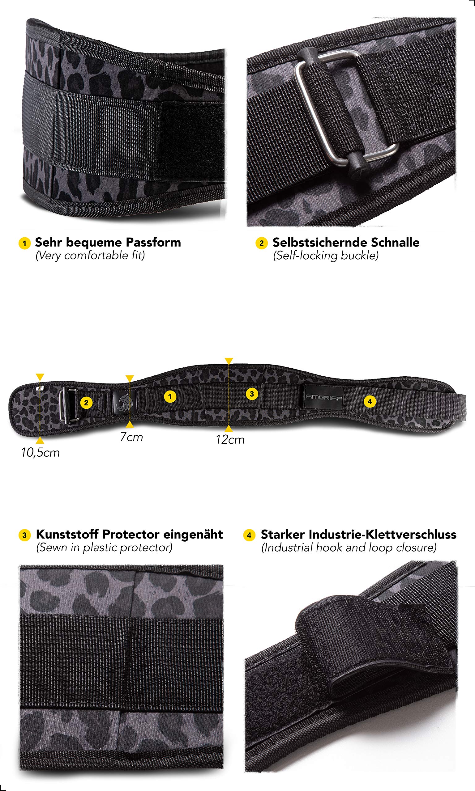 Fitgriff® Cintura Palestra V2 - Uomo & Donna - Neoprene Cinta Sollevamento Pesi - per Bodybuilding, Allenamento, Fitness, Squat - Weightlifting Belt