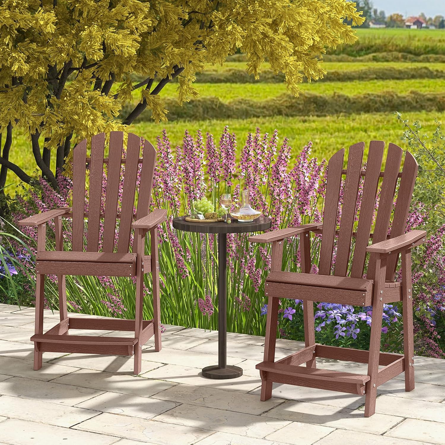 Tangkula Outdoor Bar Stool, HDPE Tall Adirondack Chair with Armrest & Footrest, Weather Resistant 47 Inch Counter Height Barstool Lifeguard Chair for Pool Deck Patio Garden, Balcony Chairs (1, Coffee)