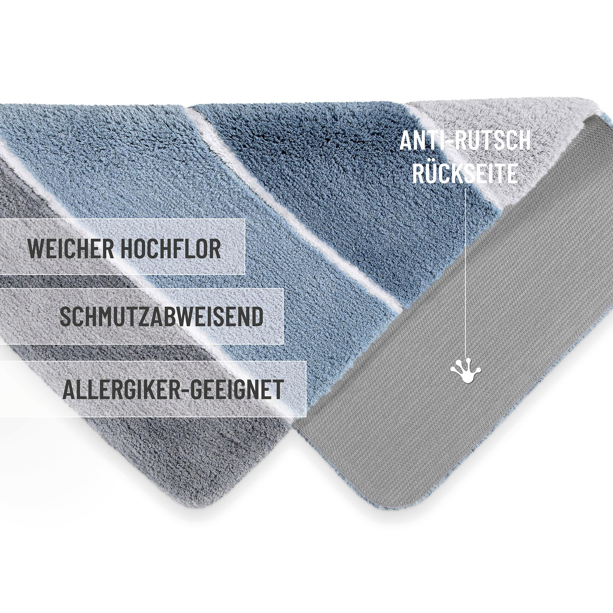 Homie Living Rio Marina Badteppich, 60 x 100 cm, Rauch blau | Badematte kuscheliger Flauschiger weicher Flor, rutschfest und Waschbar