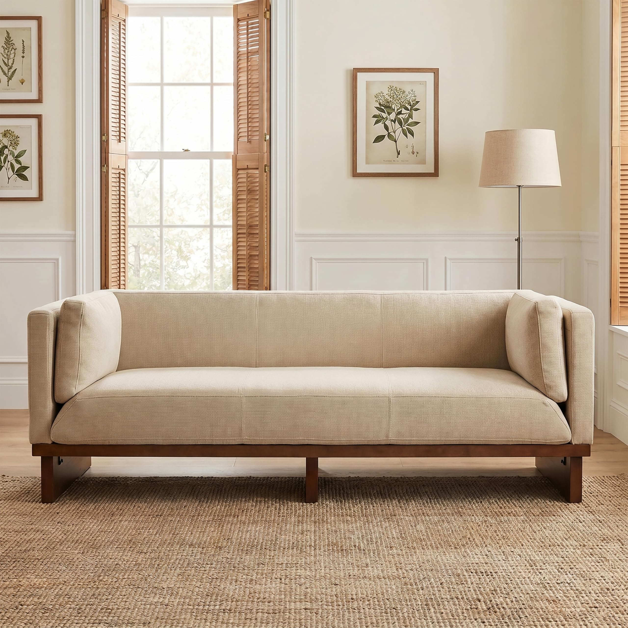 Modern Recessed Sofa with Deep Seating, 87 inches