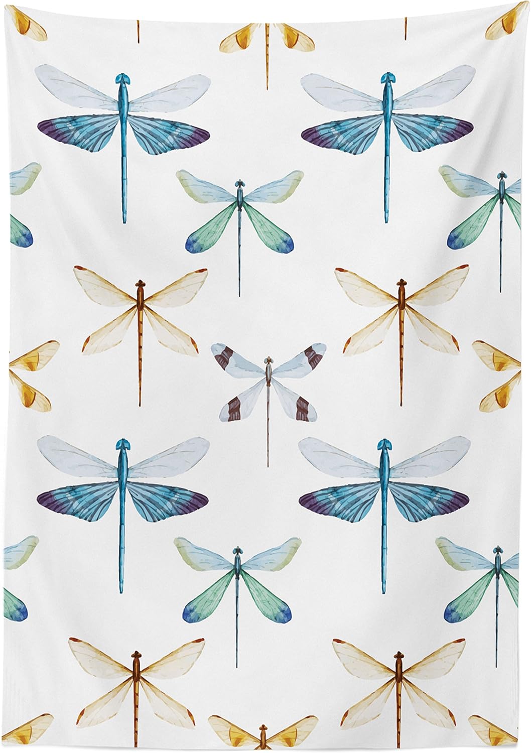 Ambesonne Dragonfly Tablecloth, Group of Regularly Dragonfly Pattern Short Lives Composition of Bugs, Dining Room Kitchen Rectangular Table Cover, 60" X 84", Black and White 60" X 84" Black and White