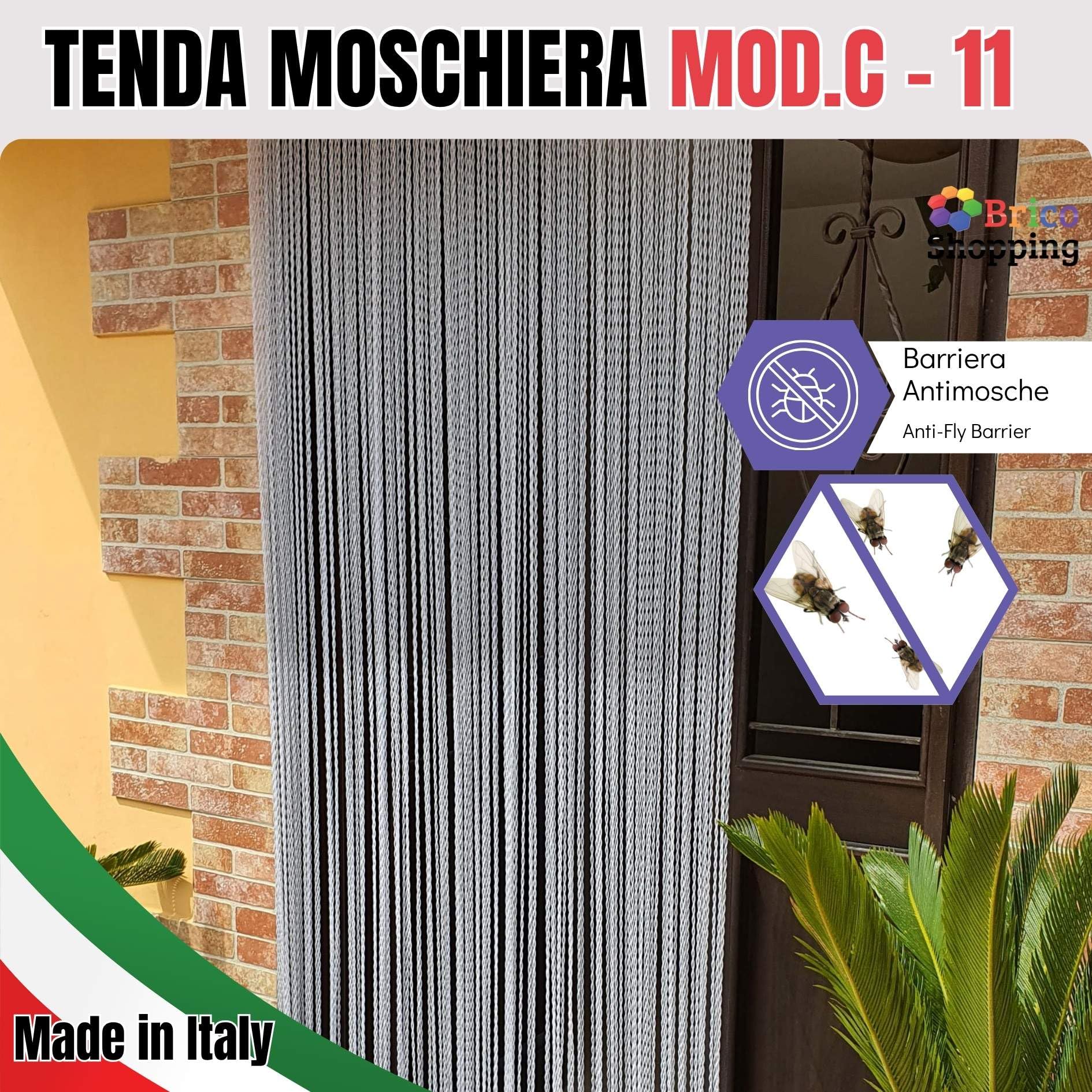BricoShopping® Mod.C - Rideau moustiquaire réglable en PVC pour Porte, fenêtre, extérieur, entrée, Balcon, Camping-Car, à Fil Anti-Mouches (150x250, 11 Blanc Glitter)
