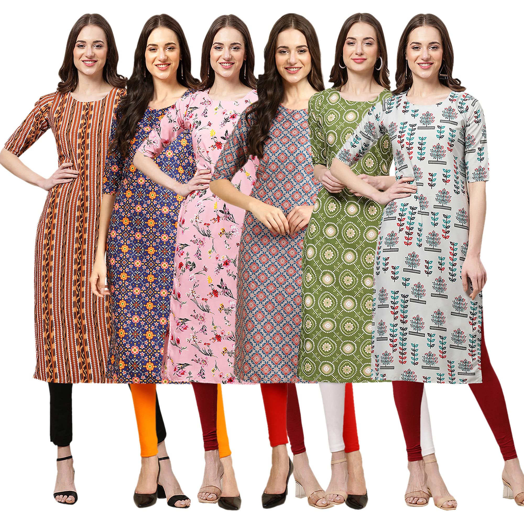 Pinkmint Women's Crepe Digital Print Straight Kurta(Pack Of 6)[Qv-344-369-339-372-338-340-Xxl]