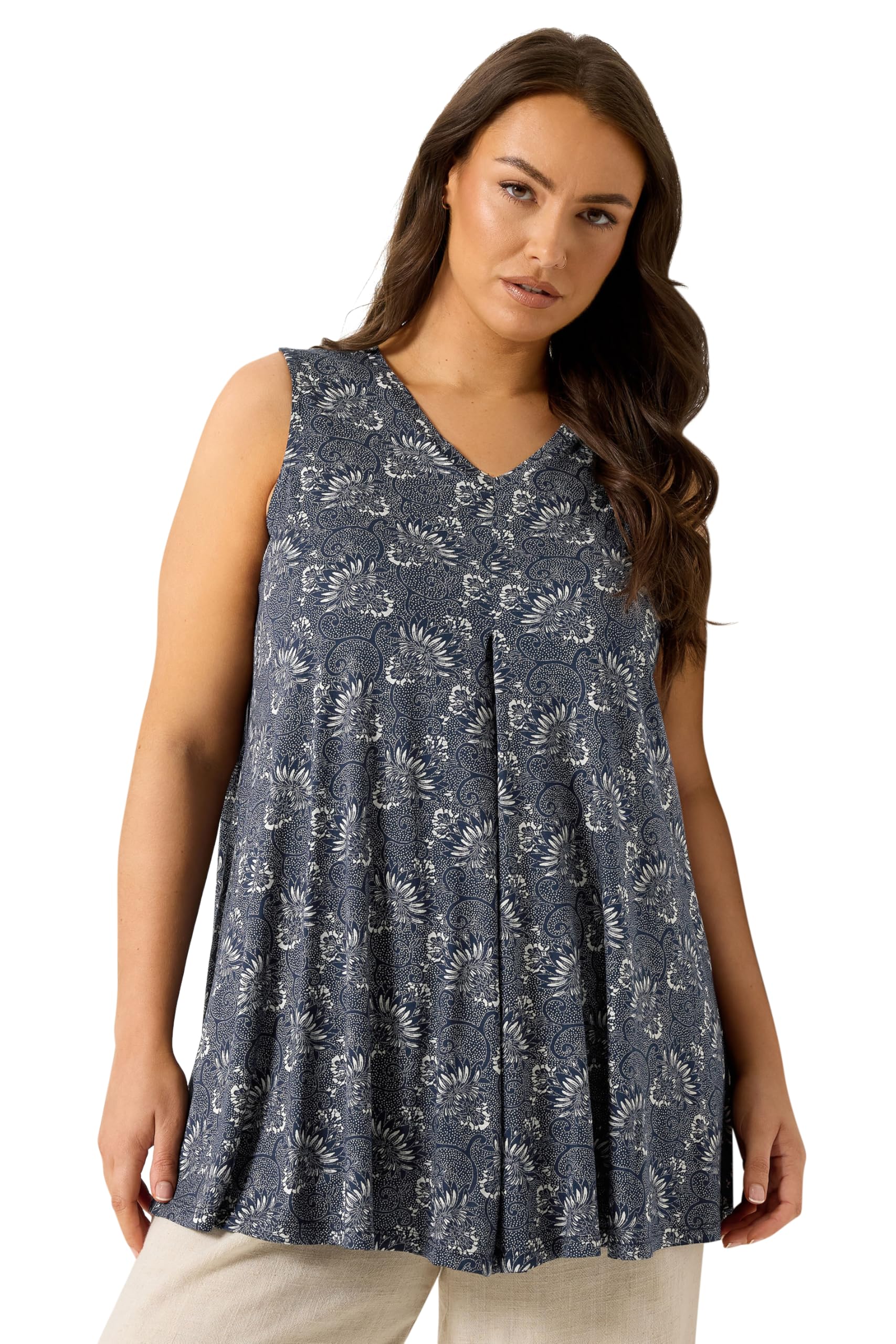 Yours Women's Paisley Pleat Vest Top in Dark Navy | Size: 26-28