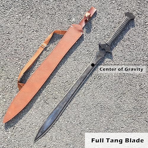 Vista 4 de Espada de machete de manganeso de espiga completa Hnadmade de 35 pulgadas con funda para práctica, uso al aire libre