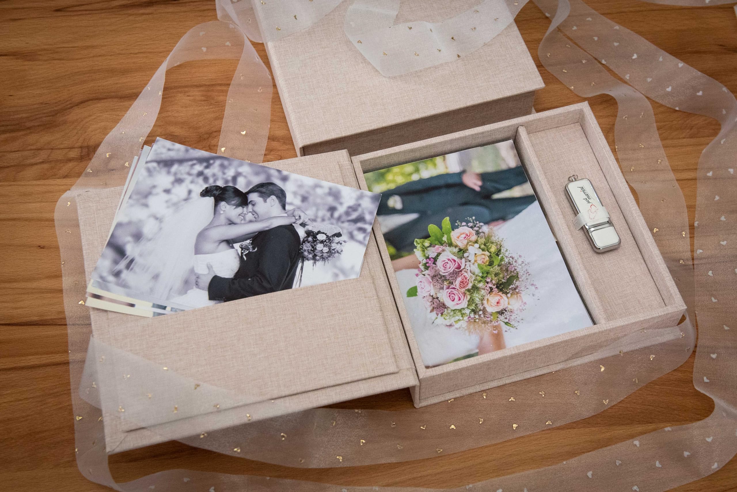Élégante boîte photo, avec fente USB, boîte cadeau, pour clés USB et tirages photo 13 x 18 cm (sans USB), boîte de rangement, boîte de rangement, boîte de rangement, boîte à souvenirs, cadeau photo