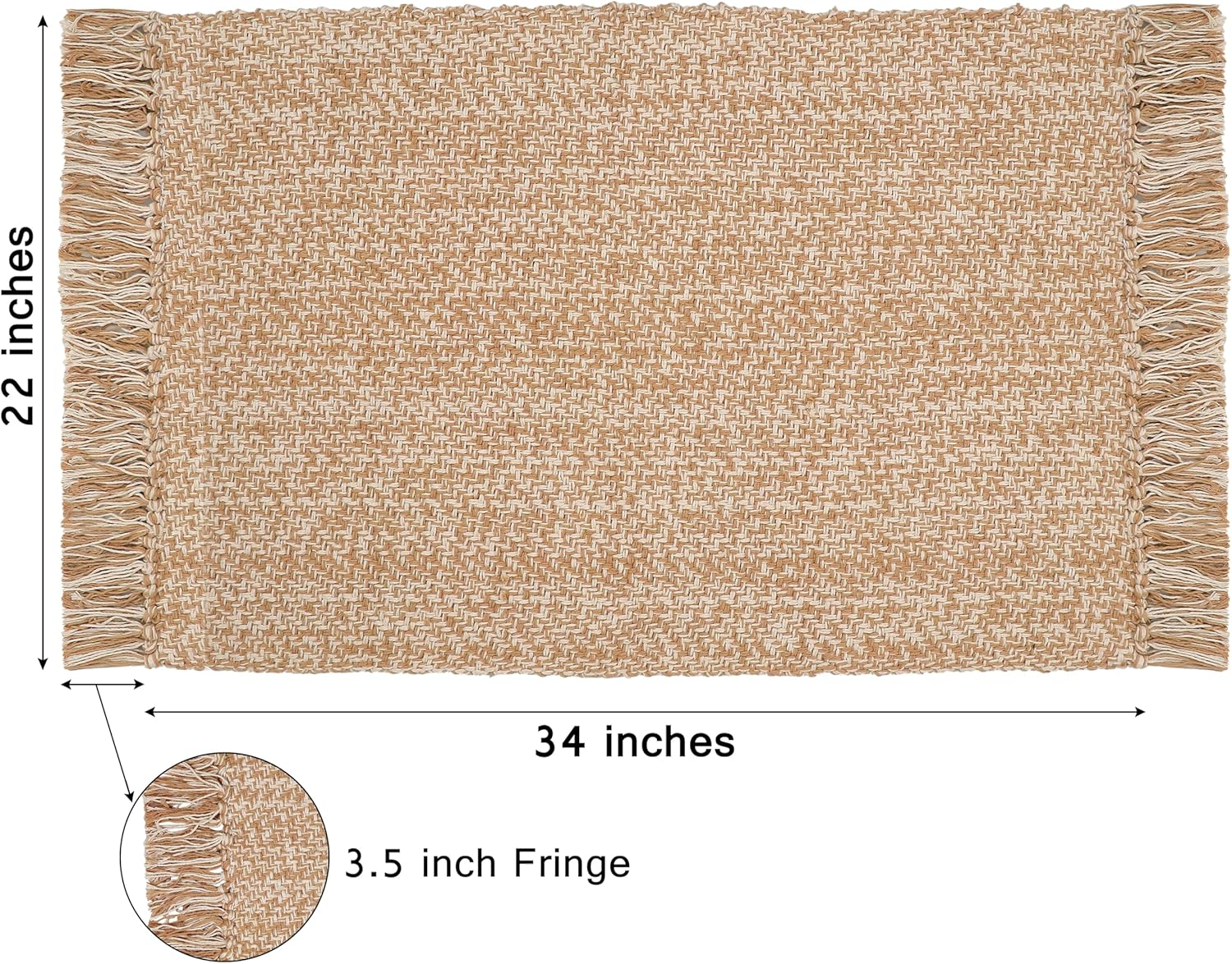 COTTON CRAFT Woven Area Rug - 2 Pack Reversible Boho Farmhouse Rustic Cotton Throw Rug Carpet with Fringe - Machine Washable Accent Mat for Bedroom Living Room Entryway Bathroom - 22x34 - Tan Natural