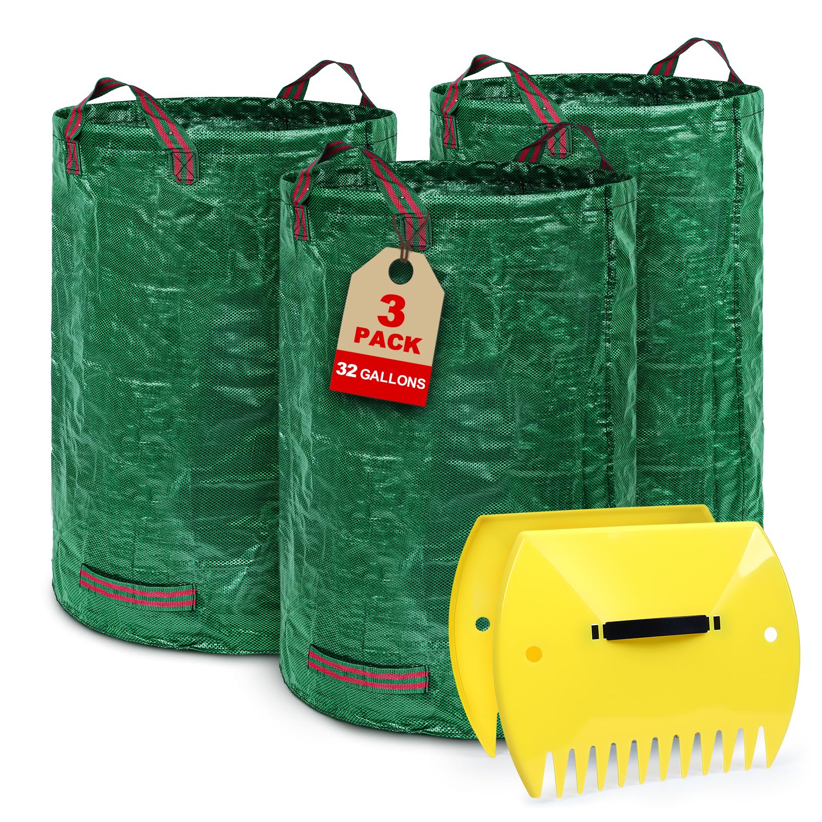 Gartenlaubsäcke mit Laubschaufel, strapazierfähig, wiederverwendbar, Gartenabfallbehälter, zusammenklappbare Rasensäcke mit Griffen für Laub, Gras, Schmutzreinigung, 3 Stück