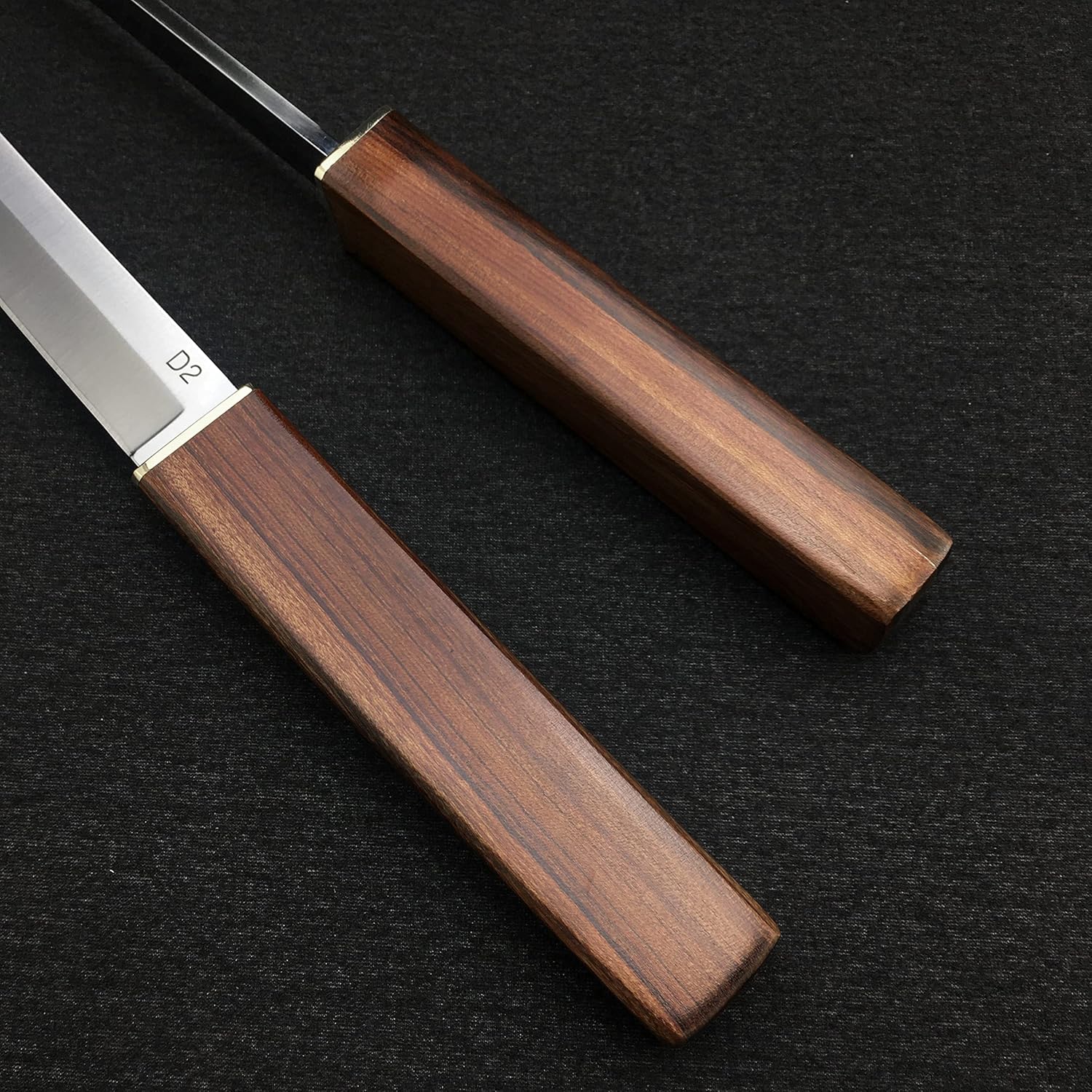 HUAAO 2PCS Fixed Blade Knives, Drop Point & Tanto D2 Knife with Wood Handle, for Camping Fishing Outdoor Survival