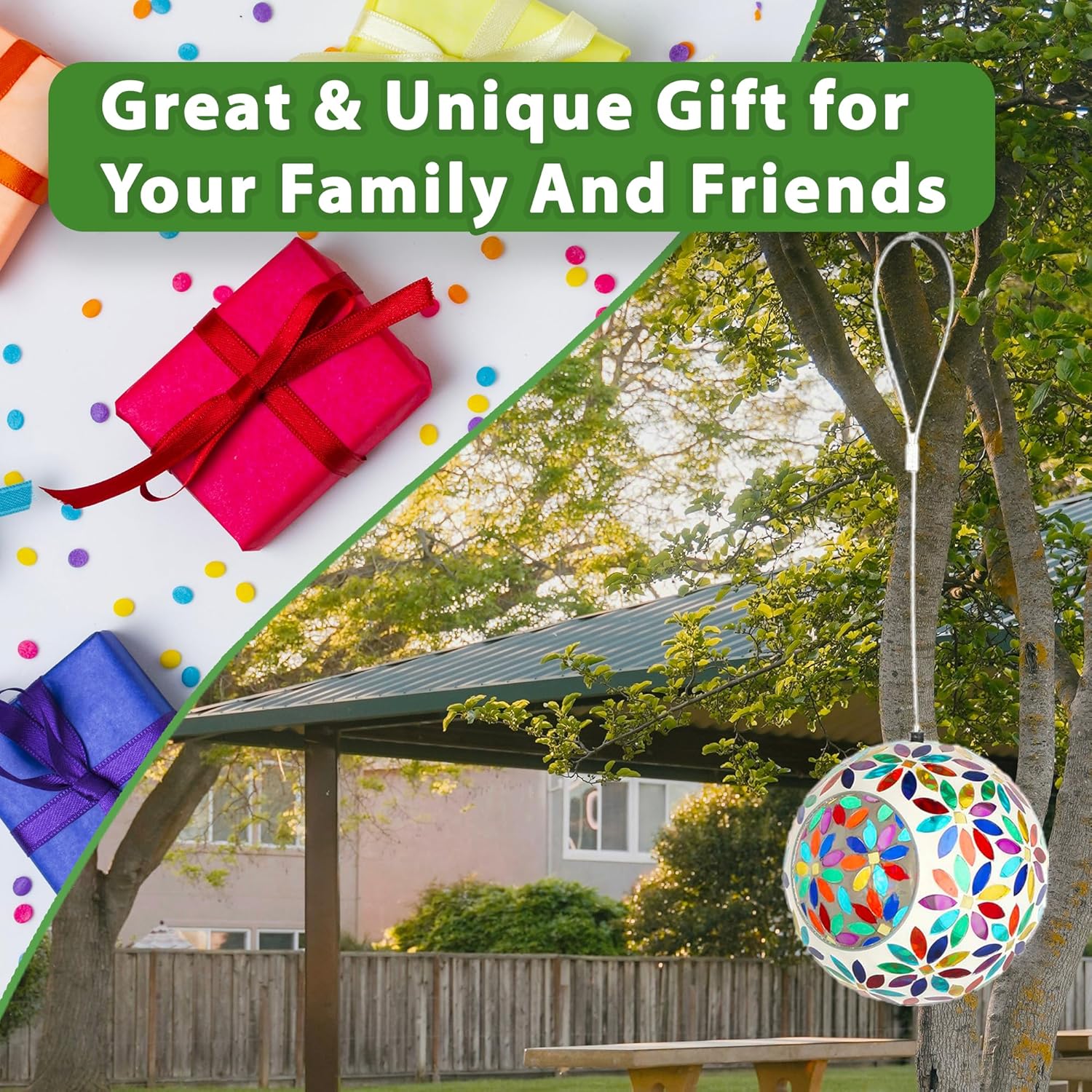 Lily's Home 5.5 Inches Glass Mosaic Hanging Bird Feeder for Outdoors Fly-Through Large Bird Feeder for Outdoor Garden Decor Backyard, Animals Lovers Gift, Multi Color Flowers