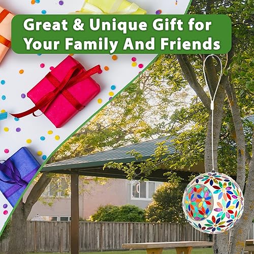 Miniatura 6 de Lily's Home Comedero colgante para pájaros silvestres, una excelente adición a cualquier jardín, mosaico. 5.5 pulgadas de diámetro, gotas multicolor
