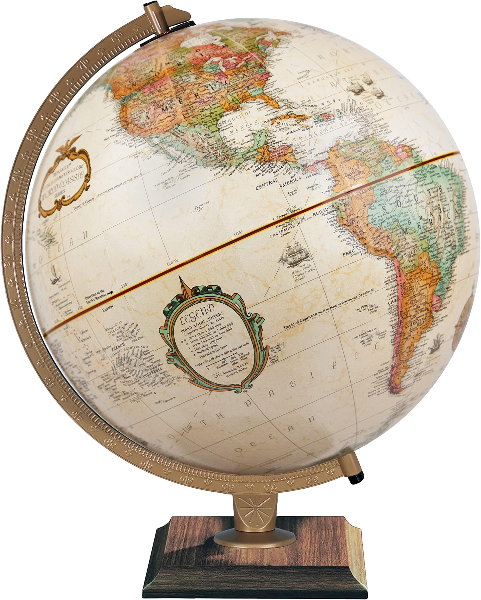 Replogle World Classic Globe, 12" Desktop World Globe For Home or Office Desk Decor, Raised Relief, Up-to-date Cartography, Made in the USA, Antique